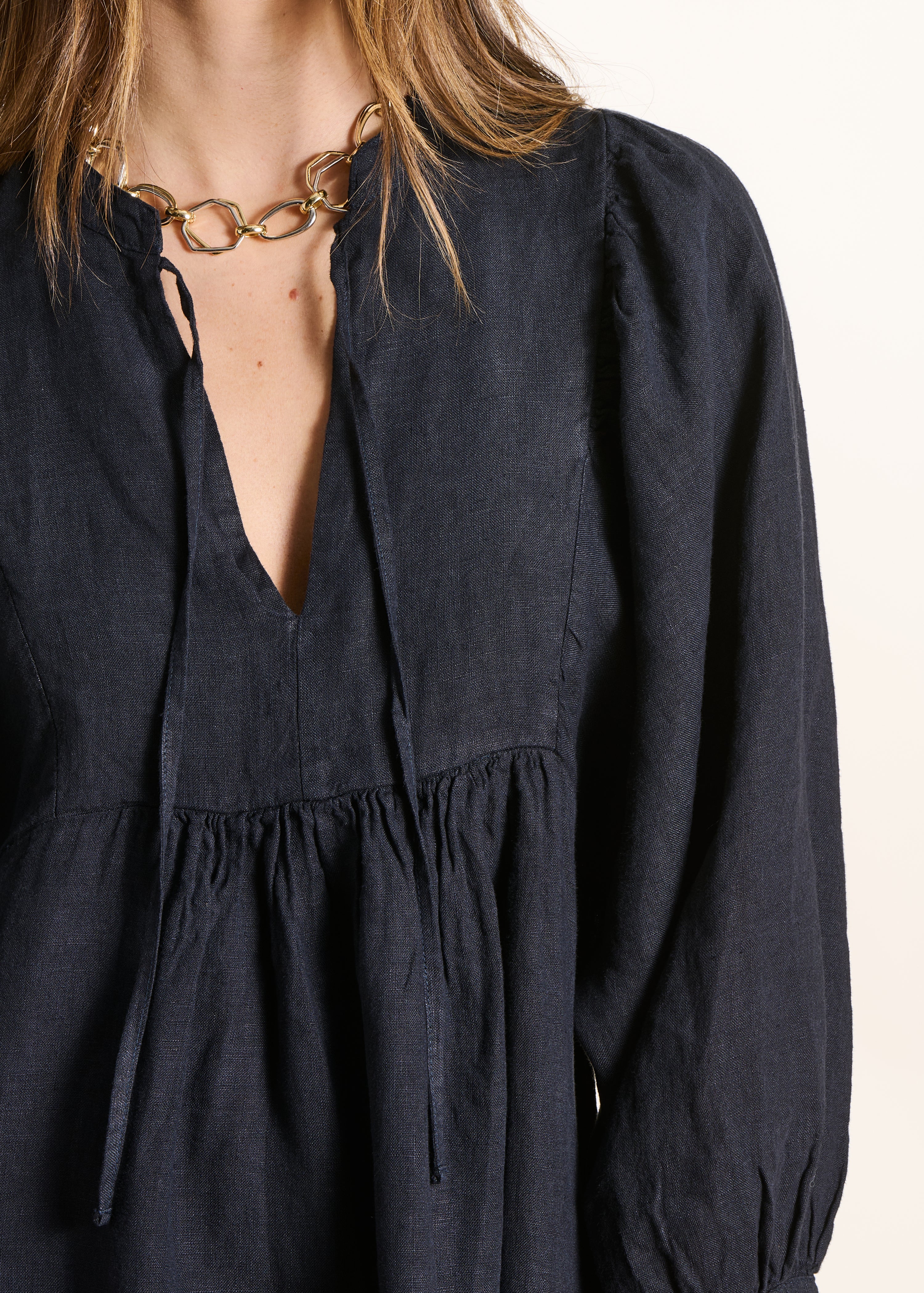 la-f-e-marabout-e-robes-kleid-dunkelblau-leinen-langarm image 4