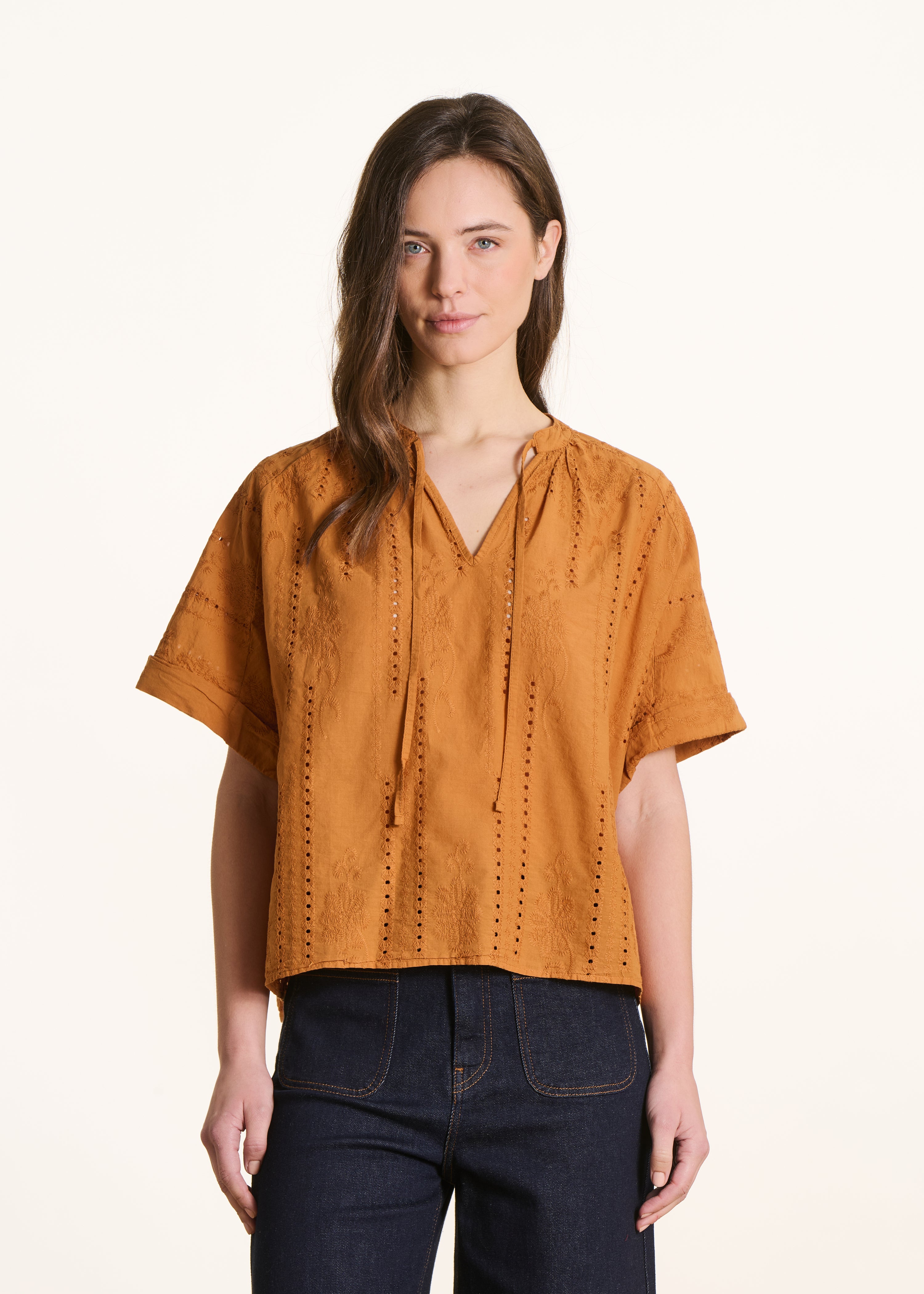 la-f-e-marabout-e-felina-bluse-ocker-broderie-baumwolle image 1