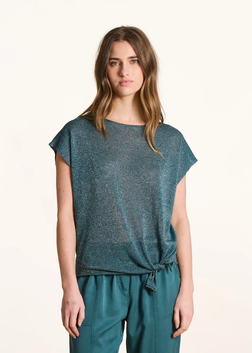 la-f-e-marabout-e-pullover-petrol-damen-feinstrick-kurzarm image 1