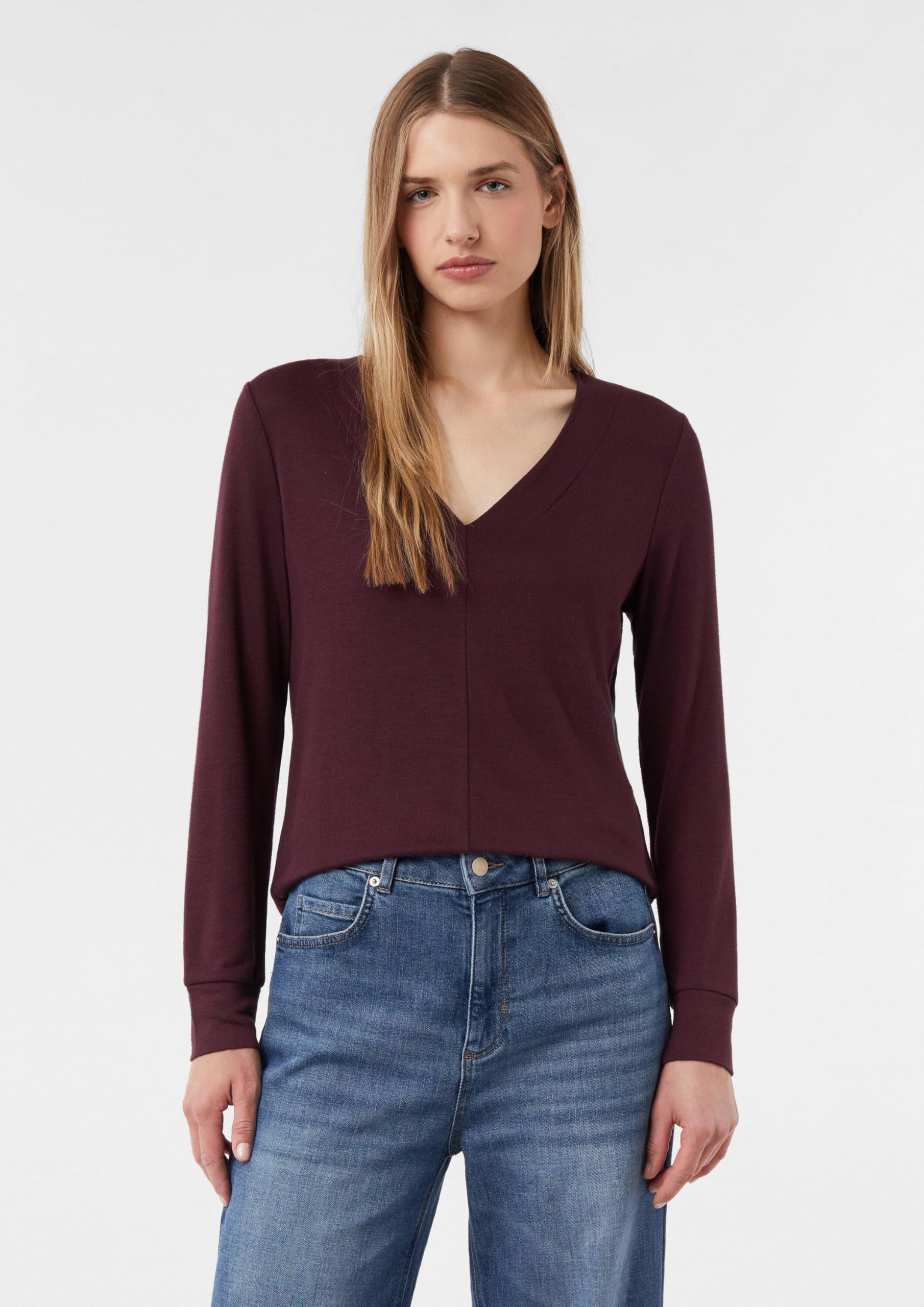 comma-langarmshirt-v-ausschnitt-shirt-gr-40-bordeaux-viskose image 6
