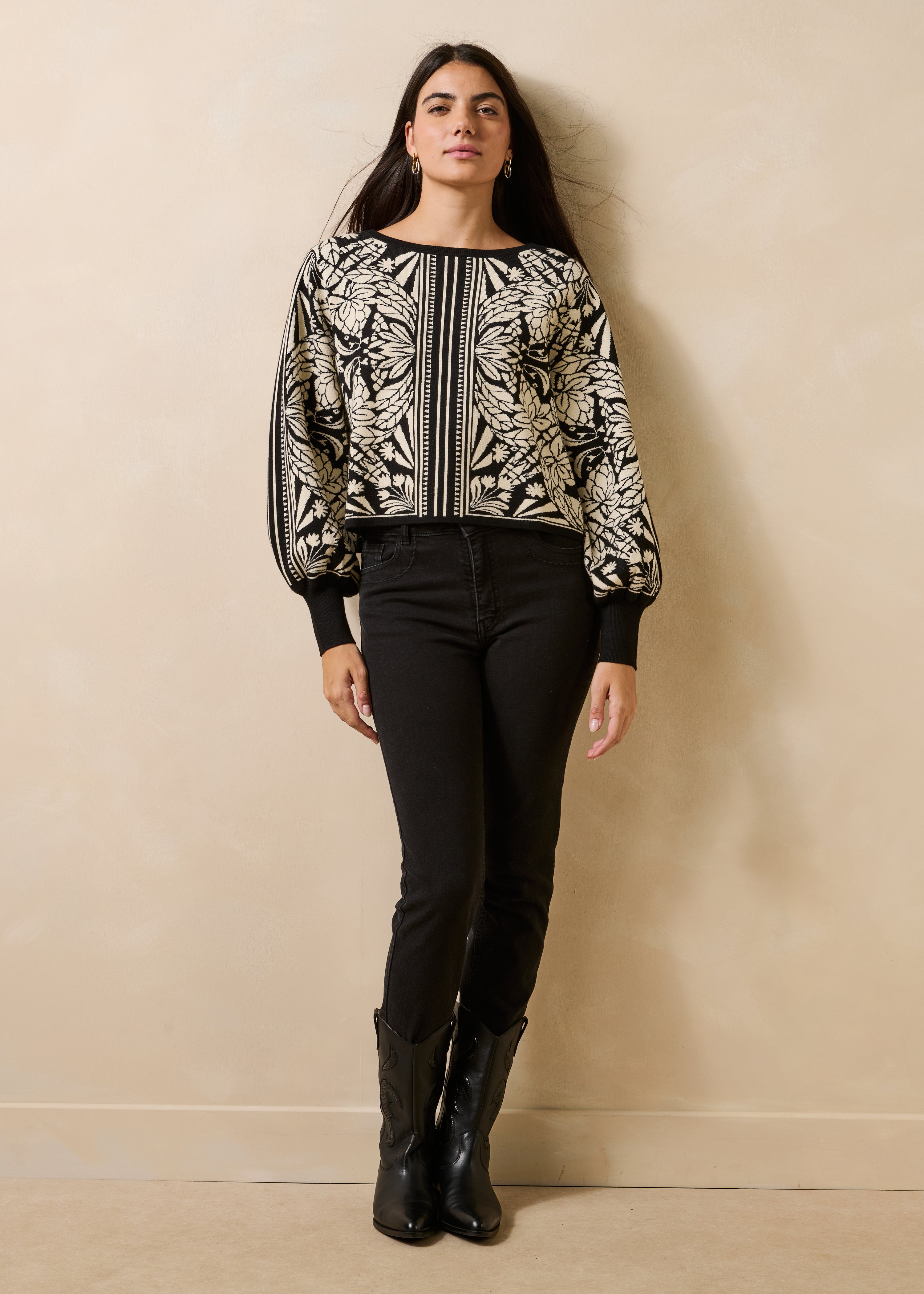 la-f-e-marabout-e-pullover-schwarz-wei-jacquard-gambie image 3