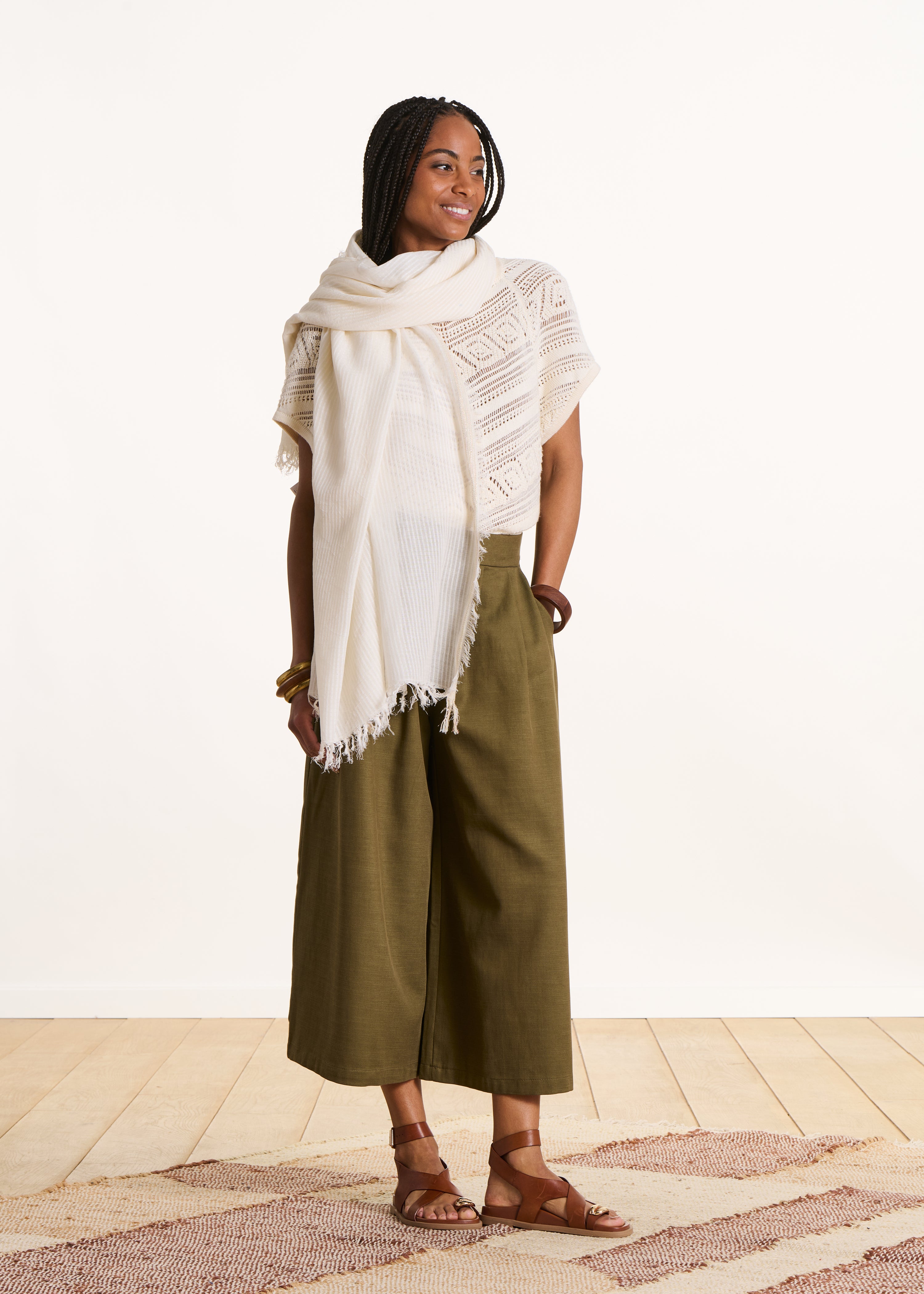 la-f-e-marabout-e-foulard-schal-ecru-streifen-baumwolle image 3