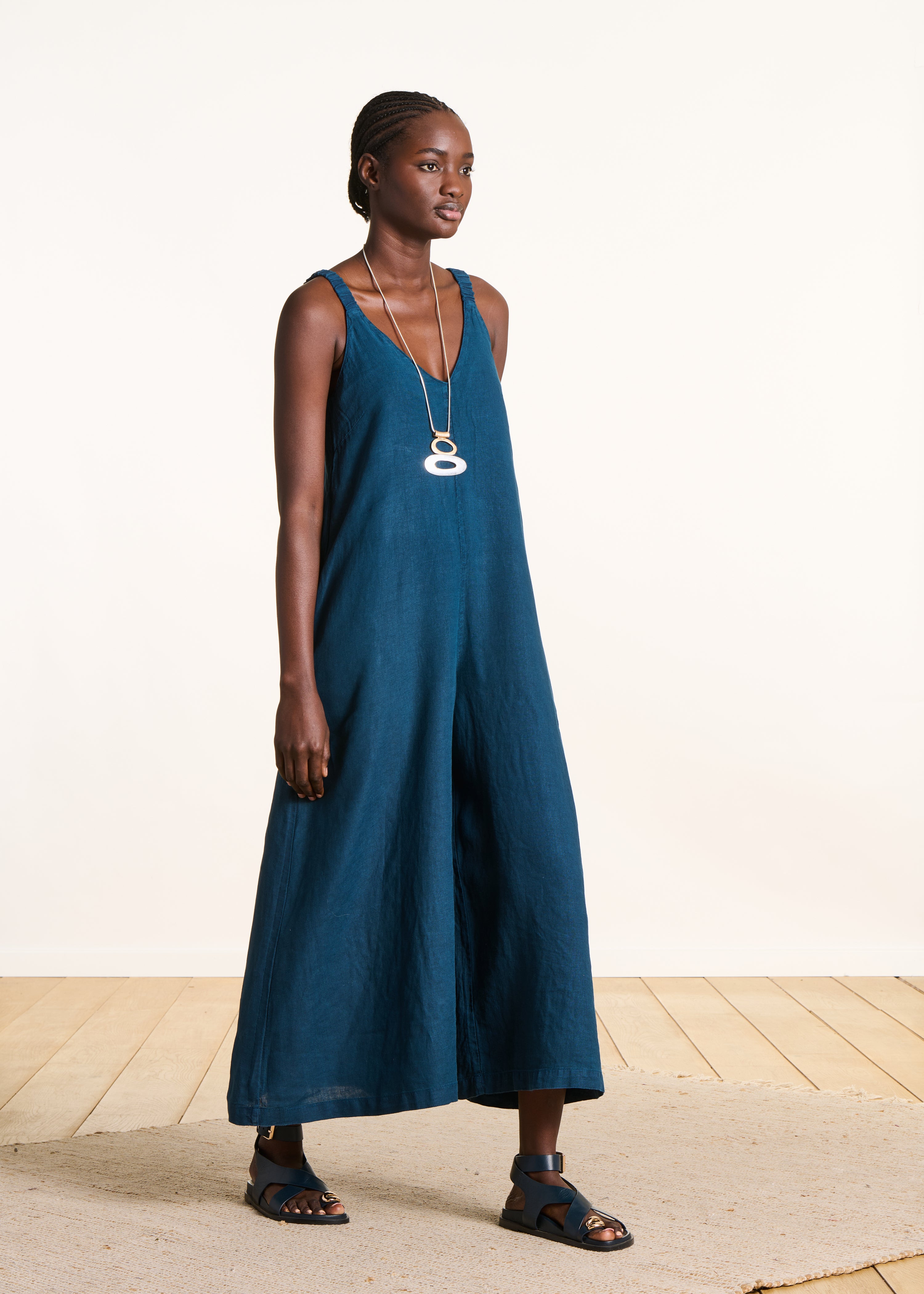 la-f-e-marabout-e-overall-leinen-petrol-v-ausschnitt image 2