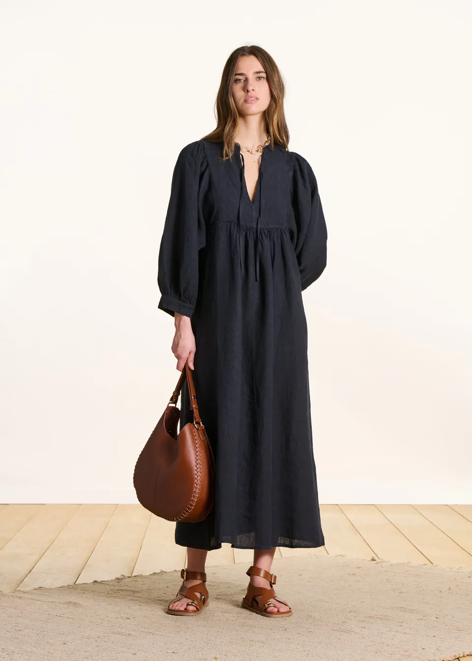 la-f-e-marabout-e-robes-kleid-dunkelblau-leinen-langarm image 1