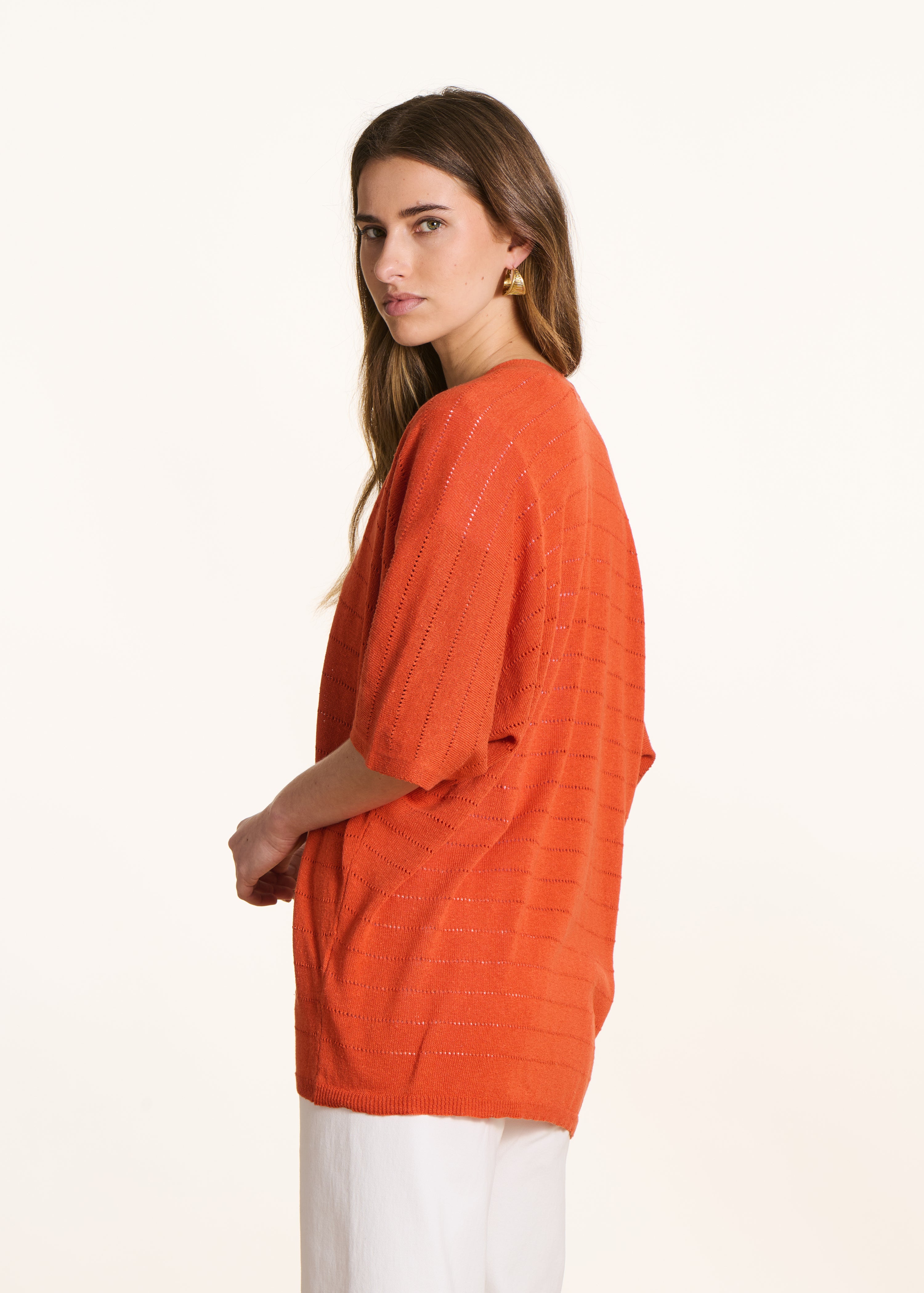 la-f-e-marabout-e-strickweste-orange-lochstrick-kurzarm image 3