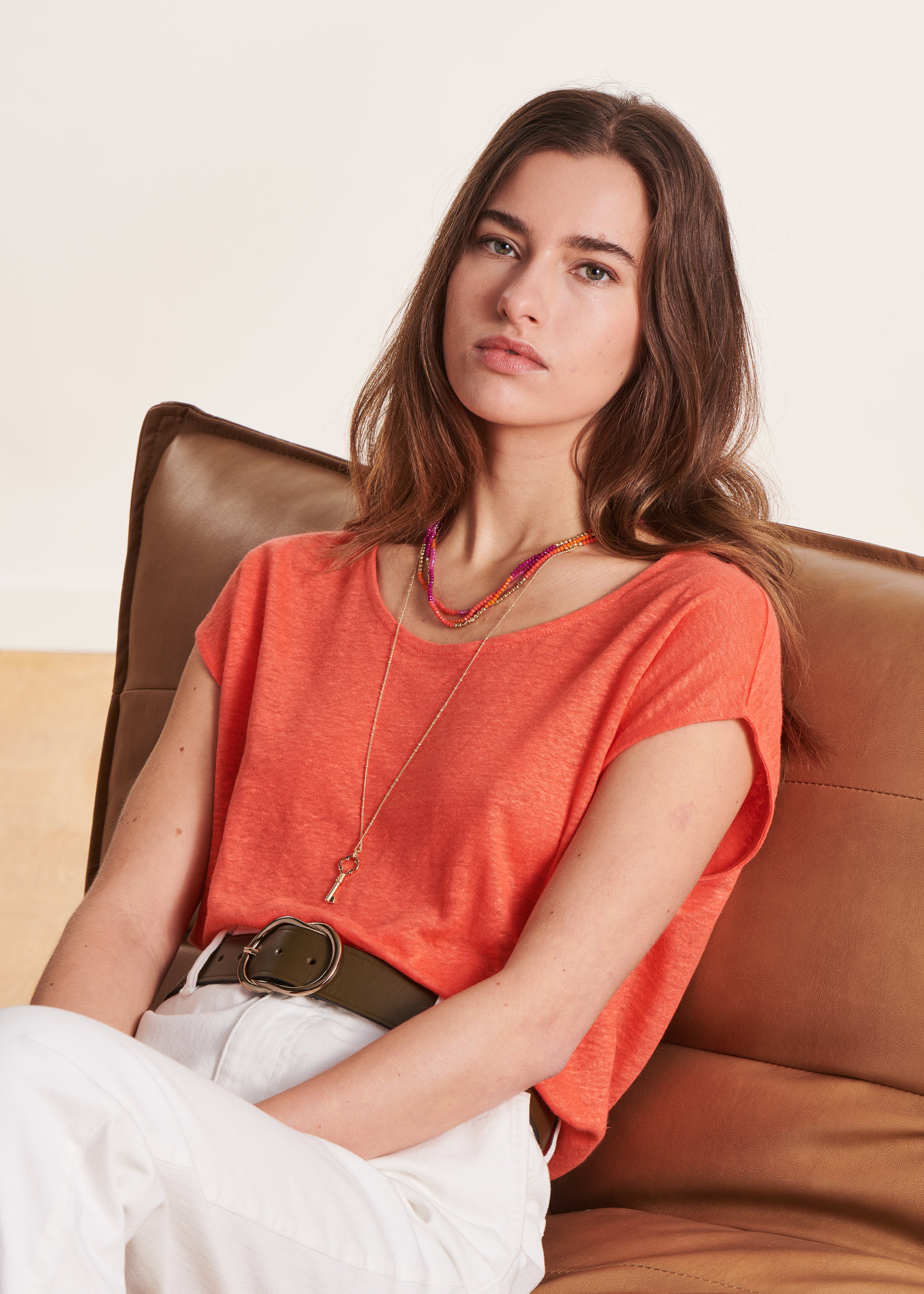 la-f-e-marabout-e-virano-t-shirt-orange-leinen-rundhals image 1