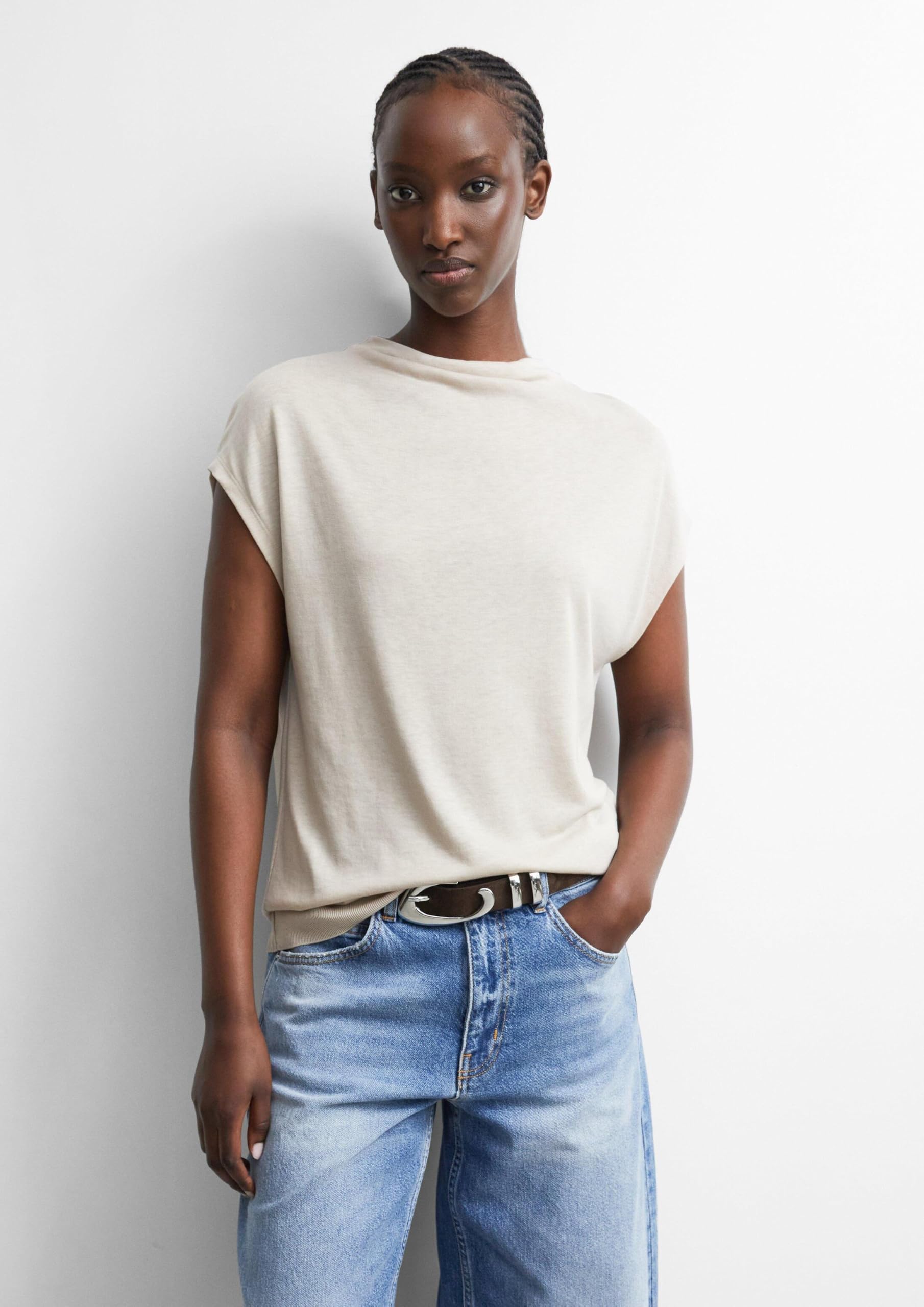 comma-t-shirt-mockneck-beige-kurzarm-gr-32 image 6