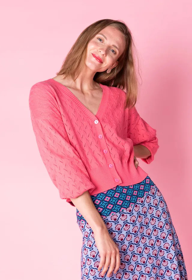 moshiki-tamani-i-101-strickjacke-flamingo-bio-baumwolle image 1
