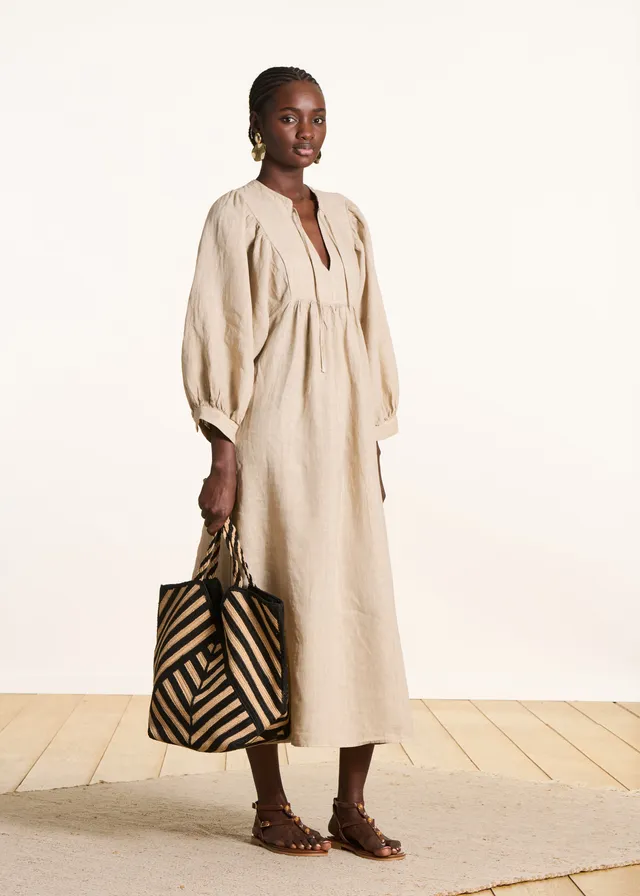 la-f-e-marabout-e-dembo-maxikleid-beige-leinen-gr-38 image 1