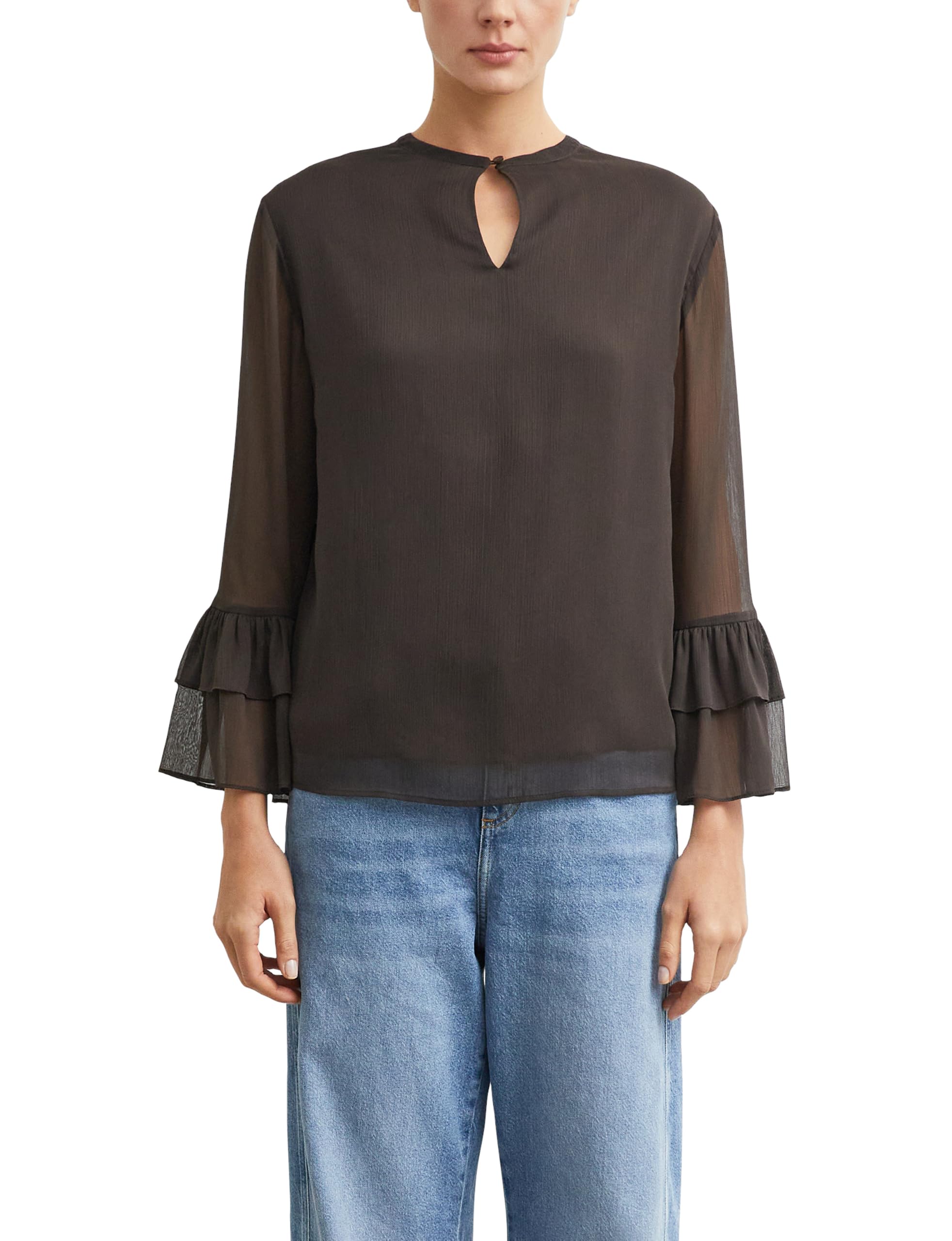 comma-blouses-chiffon-bluse-trompetenaermel-creme image 1