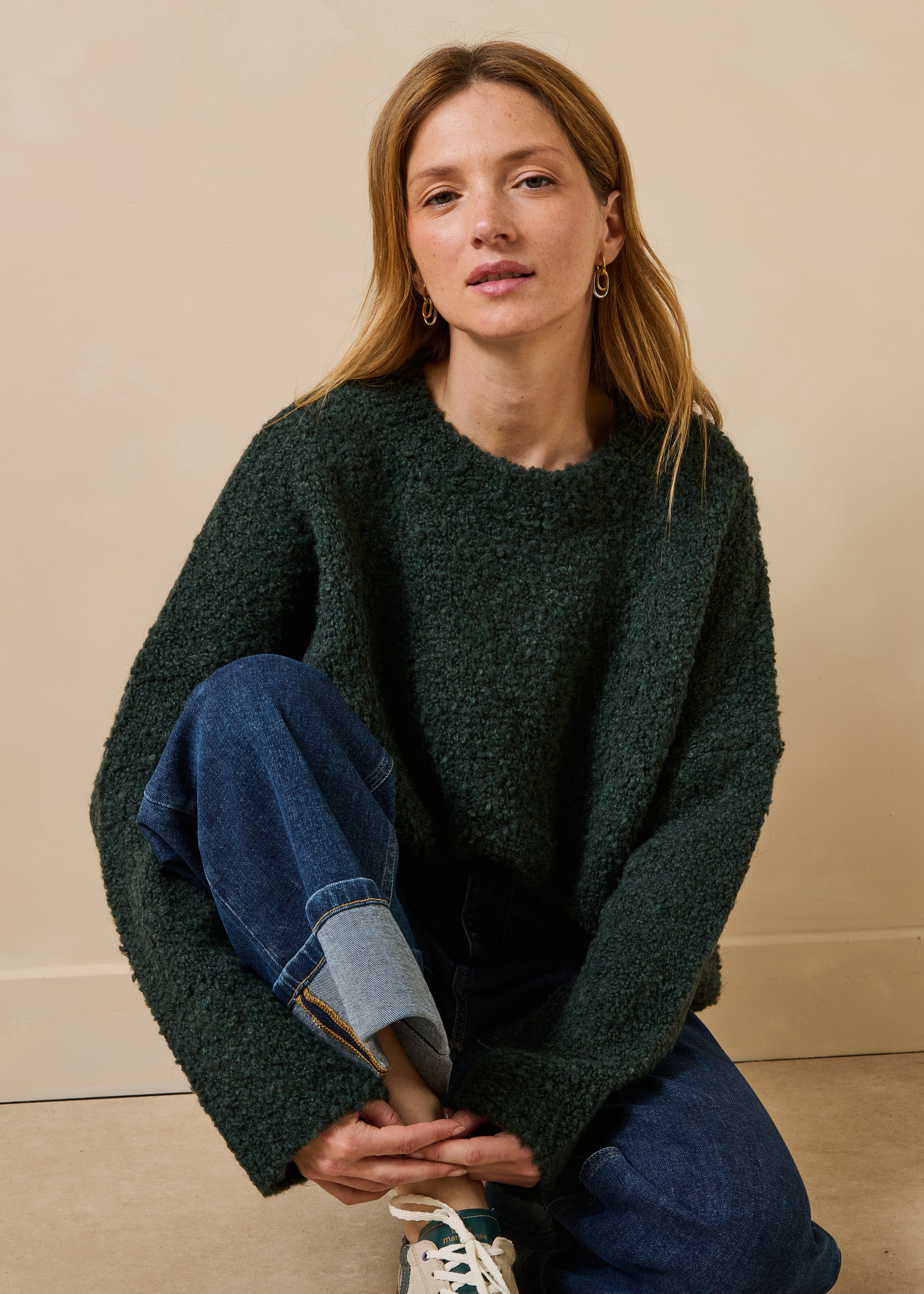 la-f-e-marabout-e-tresia-pullover-gr-n-boucl-wolle-alpaka image 1