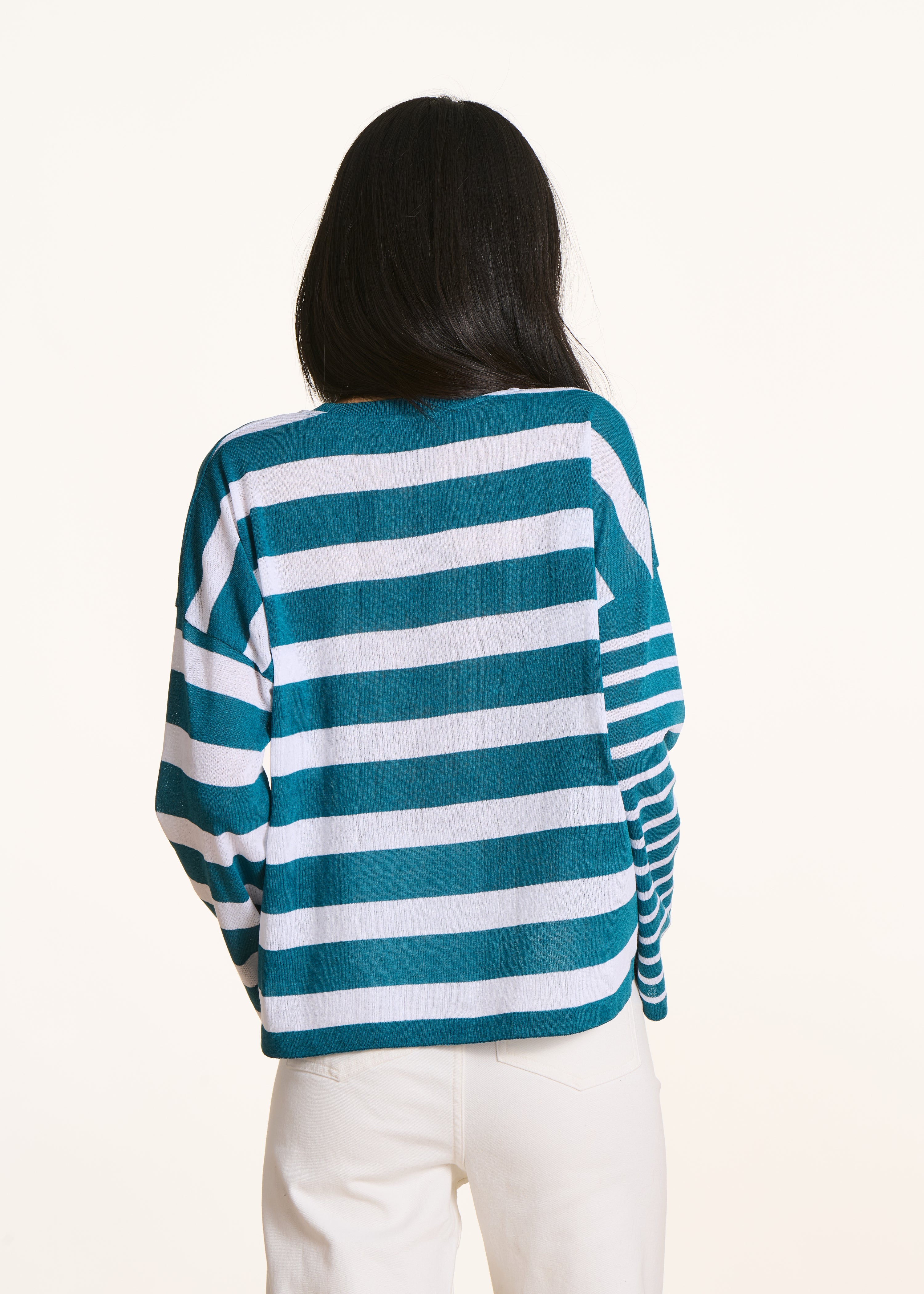 la-f-e-marabout-e-pullover-petrol-gestreift-v-ausschnitt image 3