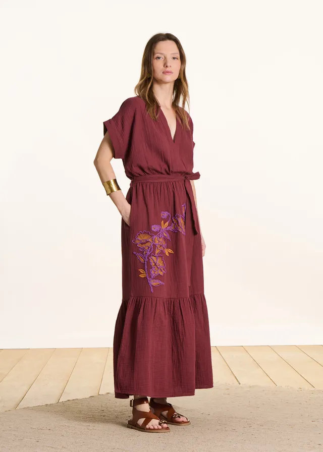 la-f-e-marabout-e-robe-braun-bio-baumwolle-damen-stickerei image 1