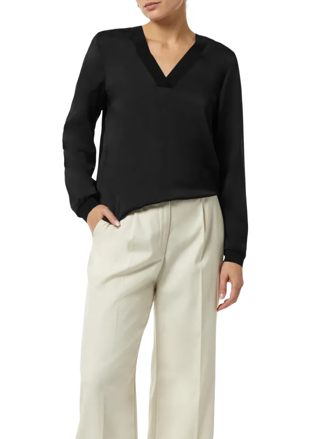 comma-satin-bluse-damen-schwarz-mit-rippb-ndchen image 1
