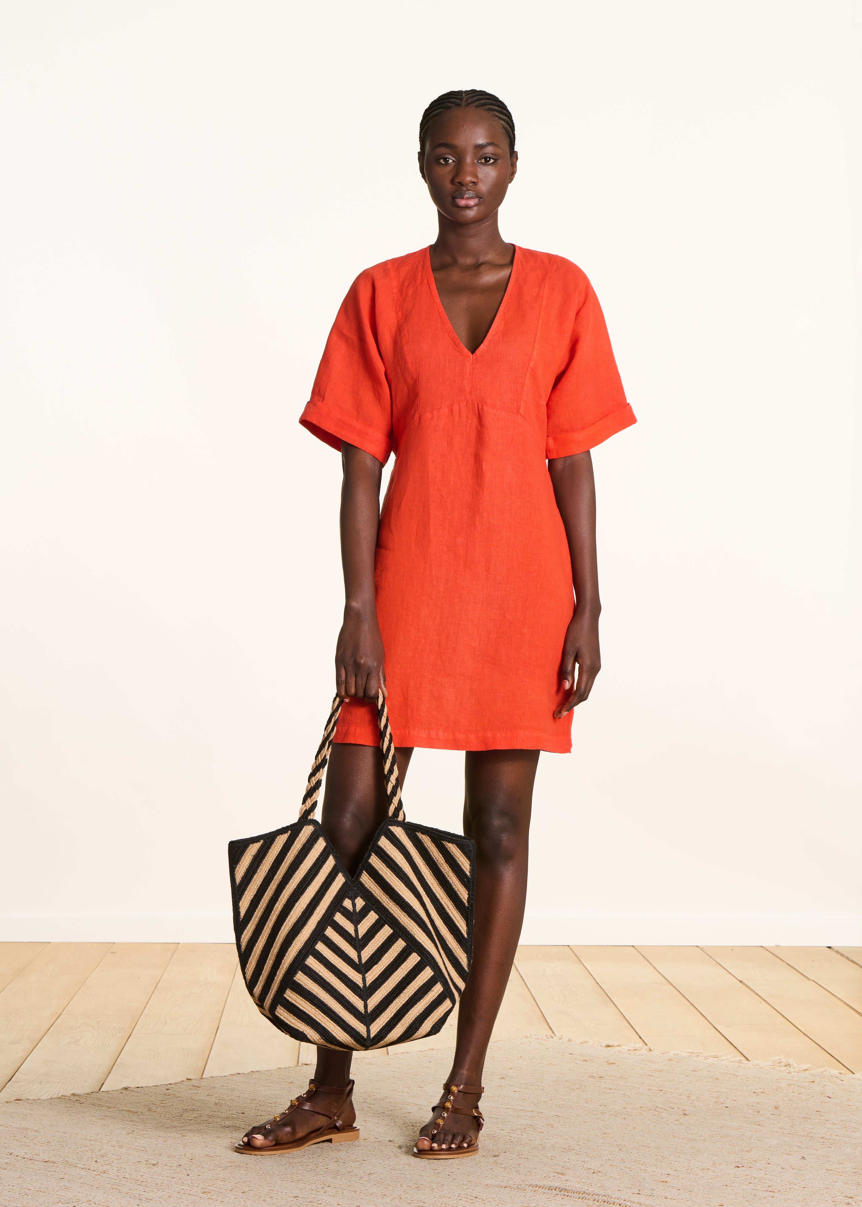la-f-e-marabout-e-flavie-kleid-orange-leinen-v-ausschnitt image 1