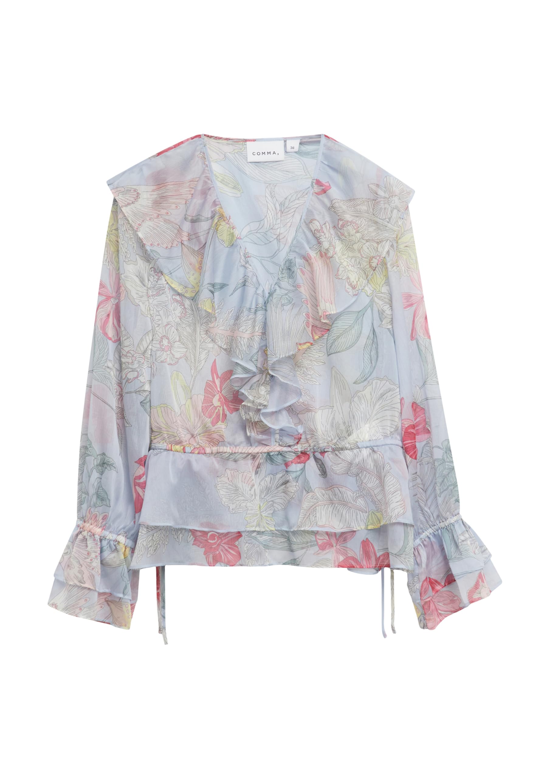 comma-bluse-chiffon-v-ausschnitt-volant-rmel-gr-34 image 3