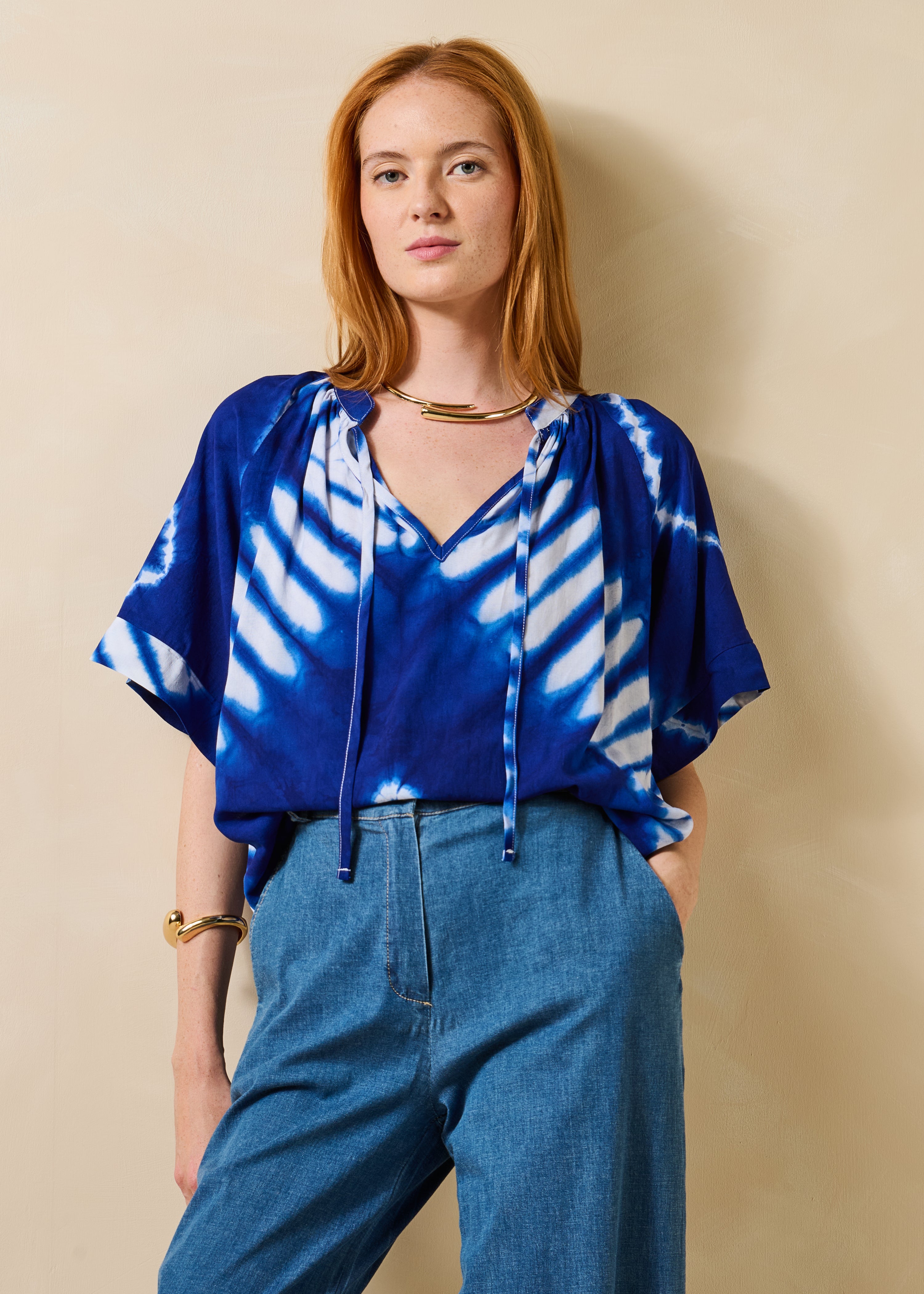la-f-e-marabout-e-diosiya-top-damen-blau-ethno-print image 1