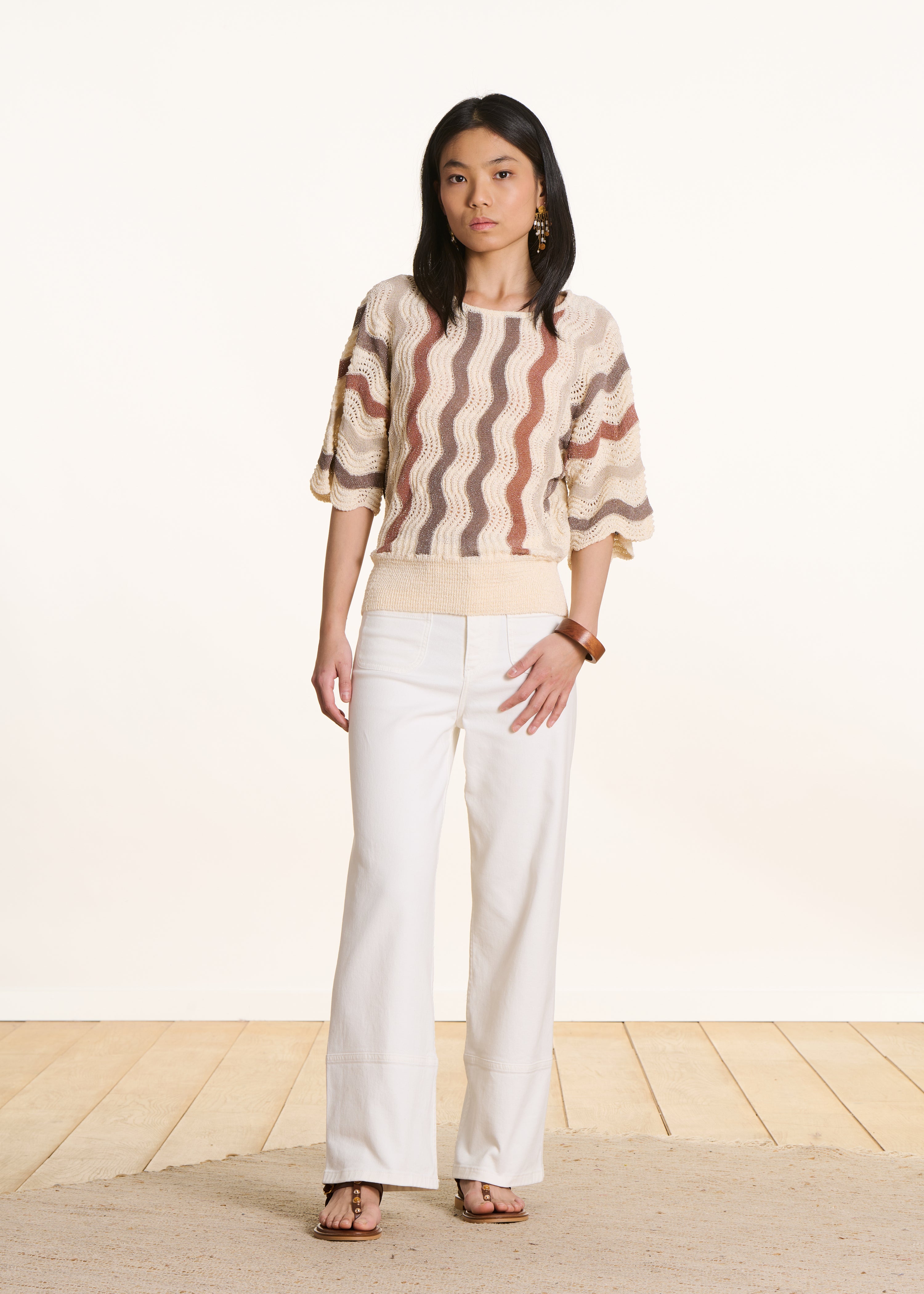 la-f-e-marabout-e-floria-pullover-ecru-taupe-gestreift-3-4-arm image 2