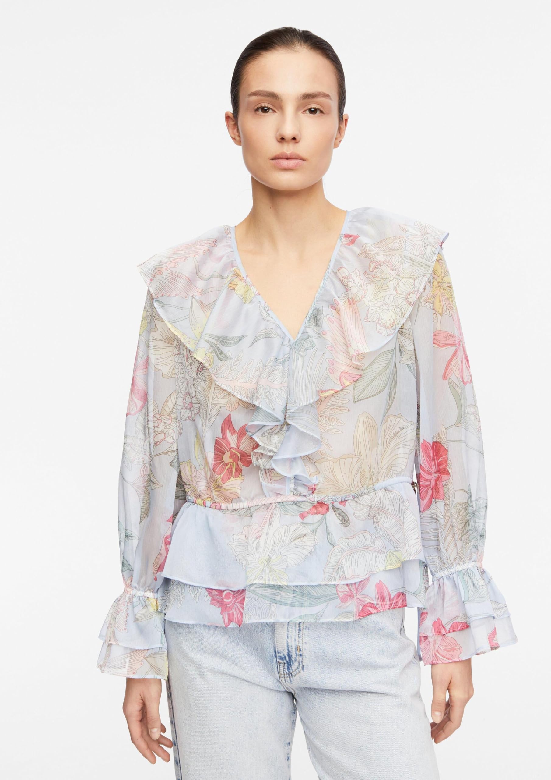 comma-bluse-chiffon-v-ausschnitt-volant-rmel-gr-34 image 6