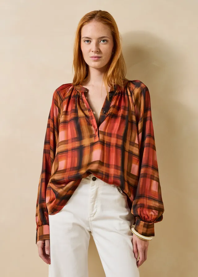la-f-e-marabout-e-eji-top-terracotta-karo-satin-langarm image 1