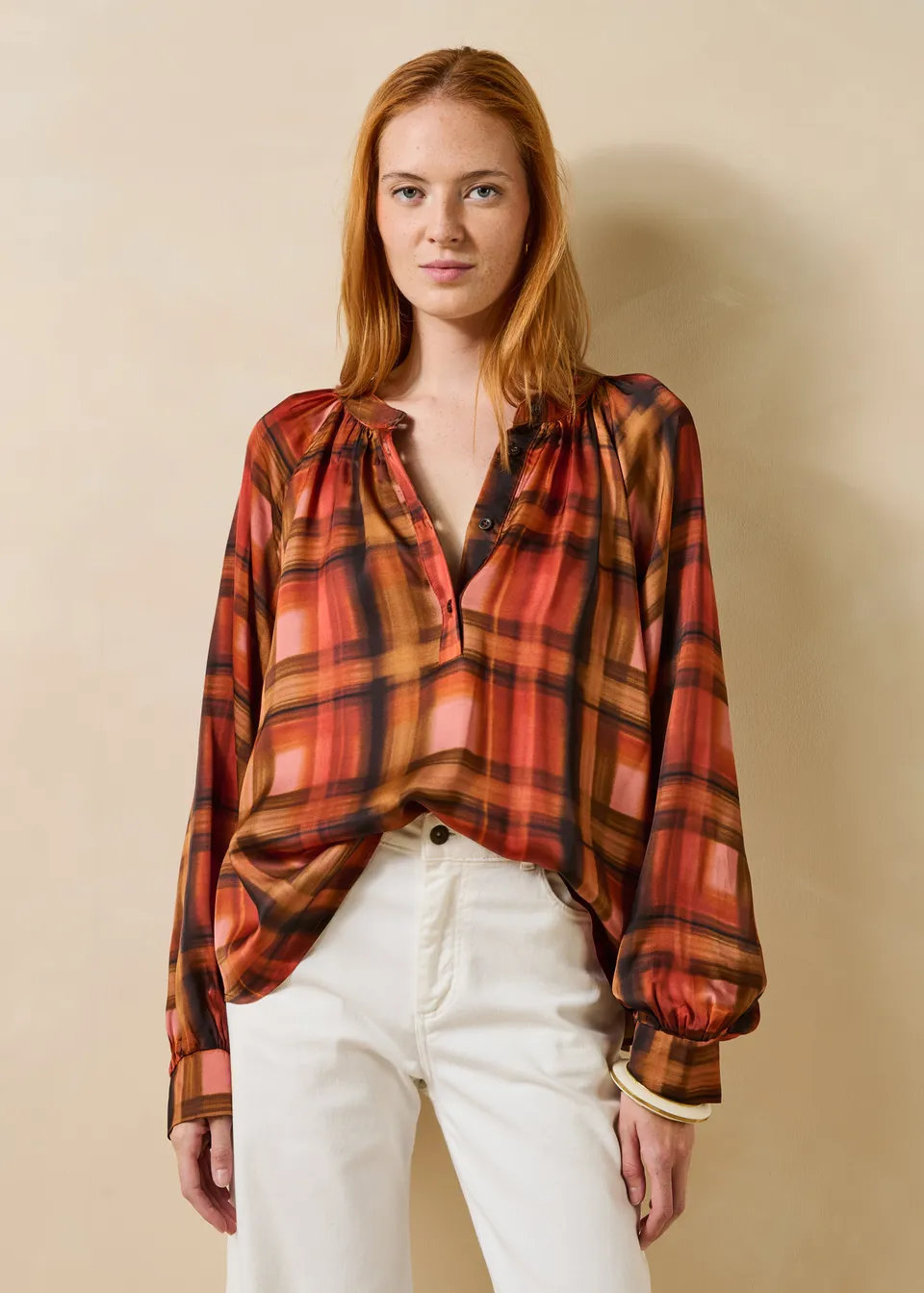 la-f-e-marabout-e-eji-top-terracotta-karo-satin-langarm image 1