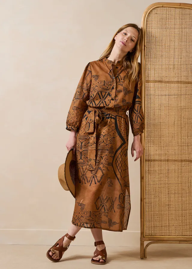 la-f-e-marabout-e-midikleid-braun-print-gr-34 image 1