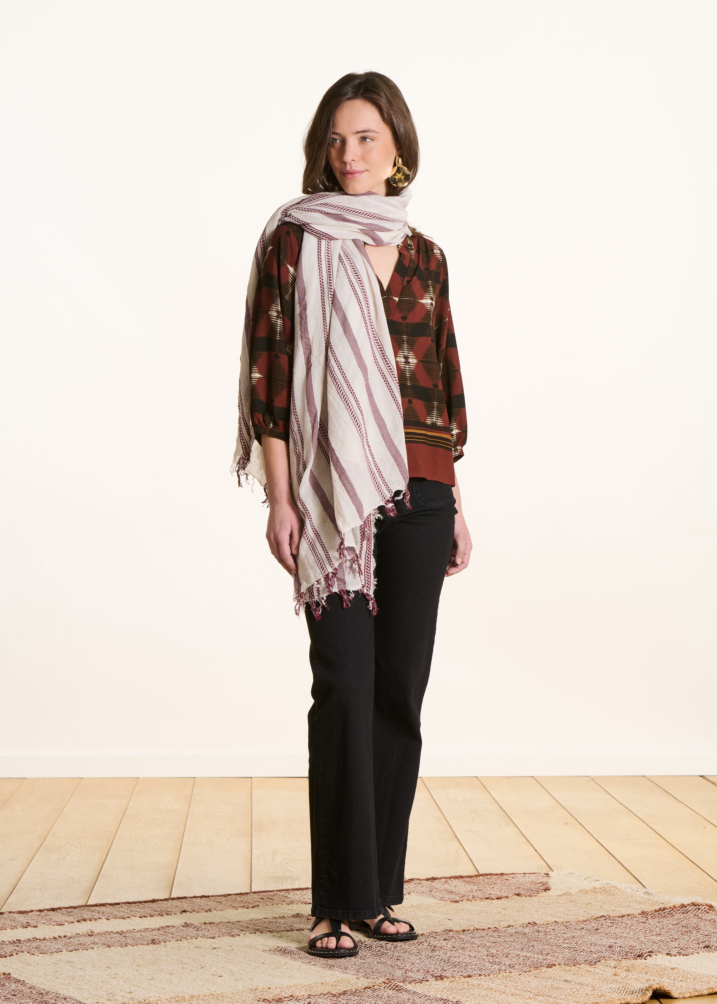 la-f-e-marabout-e-accessoires-schal-baumwolle-bordeaux-gestreift image 3