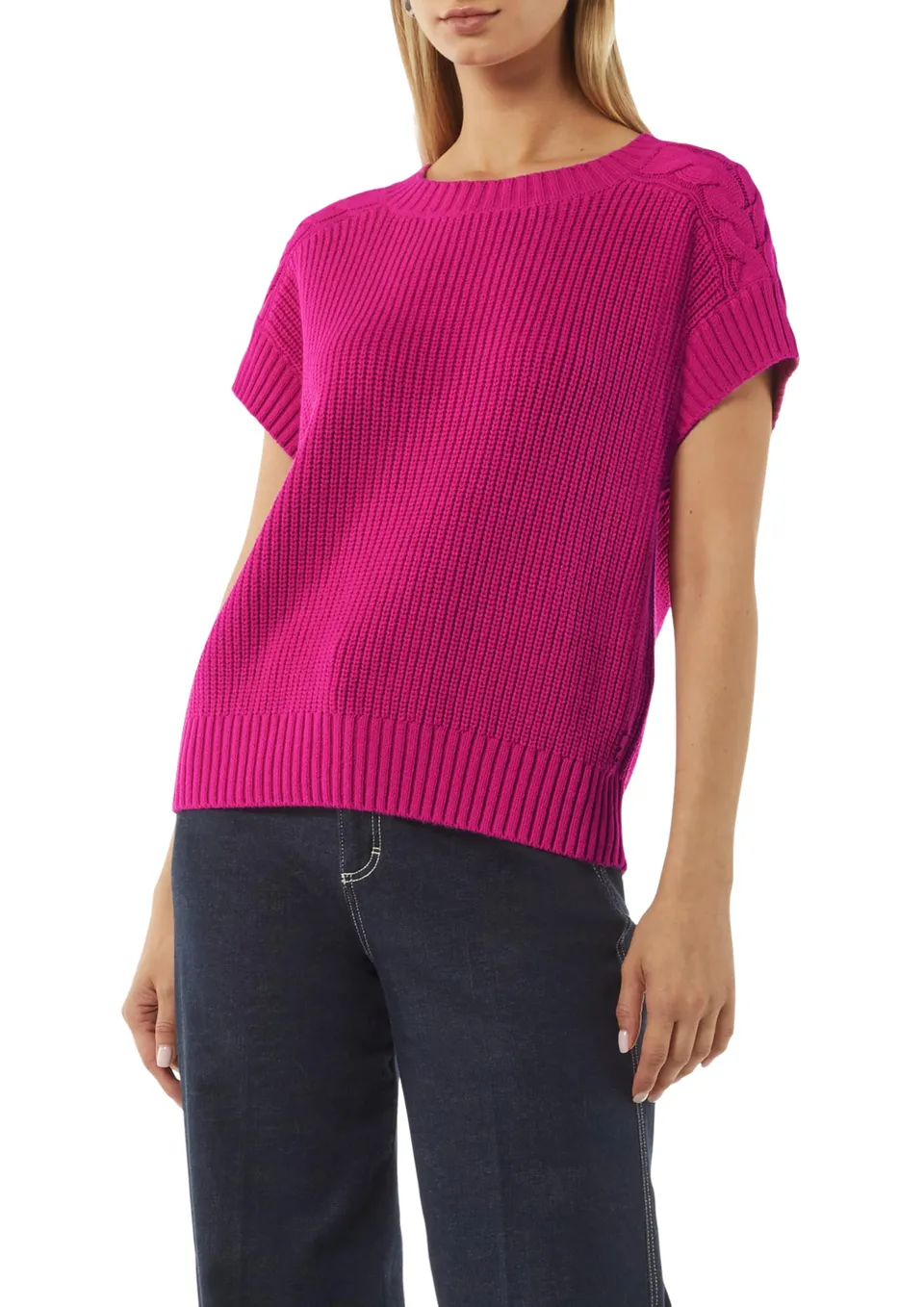 comma-strickpullunder-slipover-gr-l-beige-mit-zopfmuster image 1