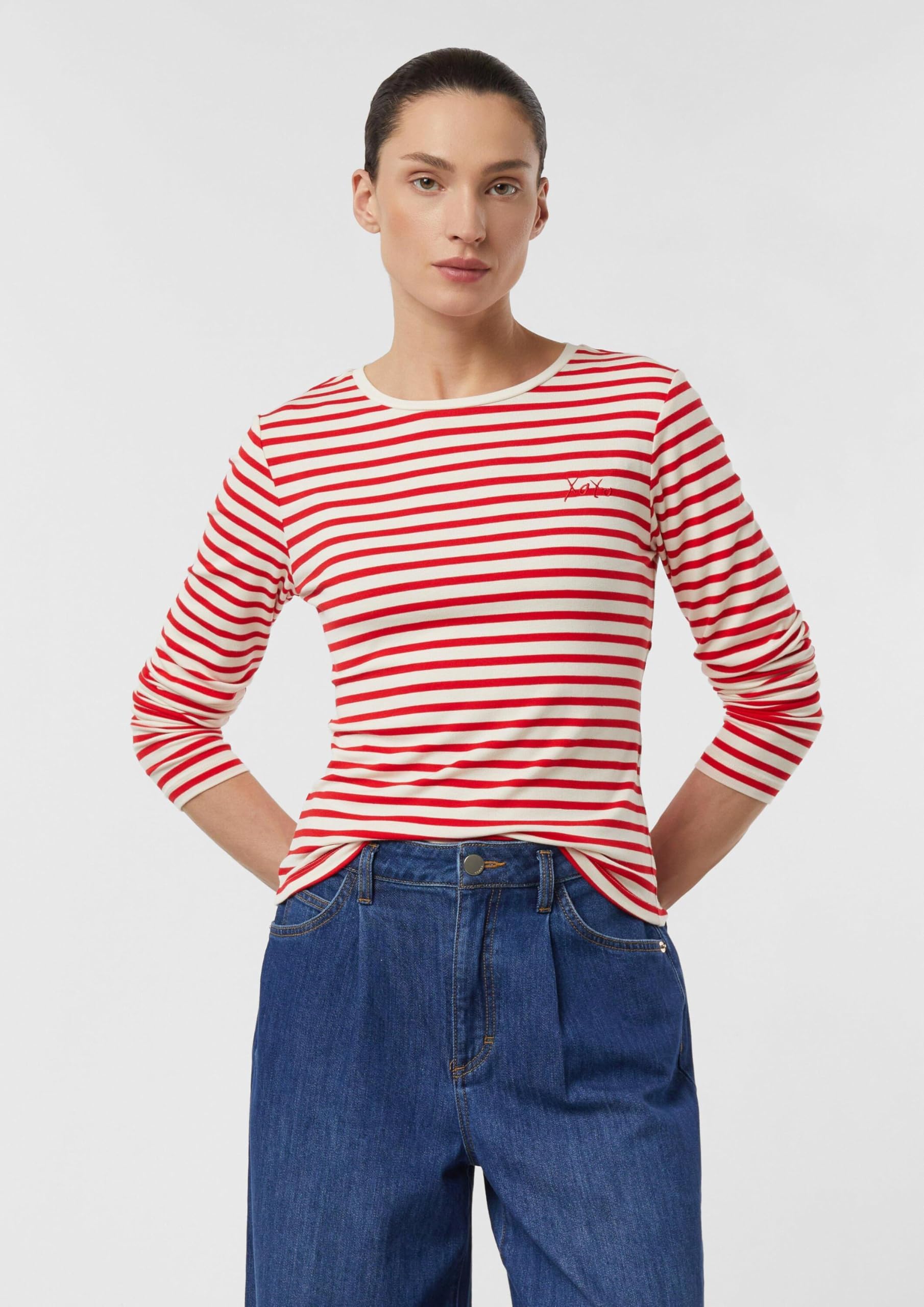 comma-damen-t-shirt-langarm-slim-fit-gestreift-stickerei-gr-40 image 3