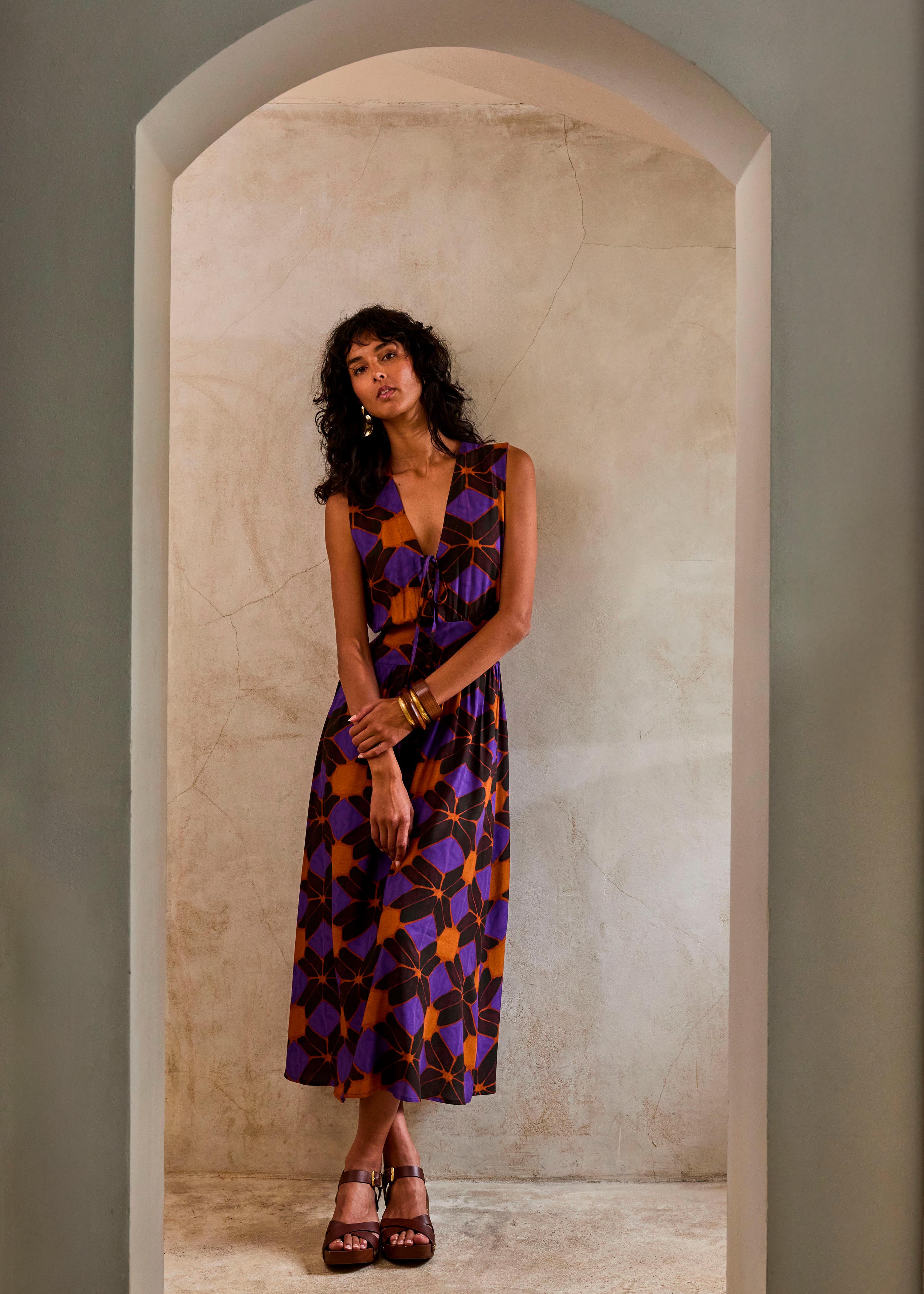 la-f-e-marabout-e-fiona-maxikleid-orange-violett-v-ausschnitt image 1