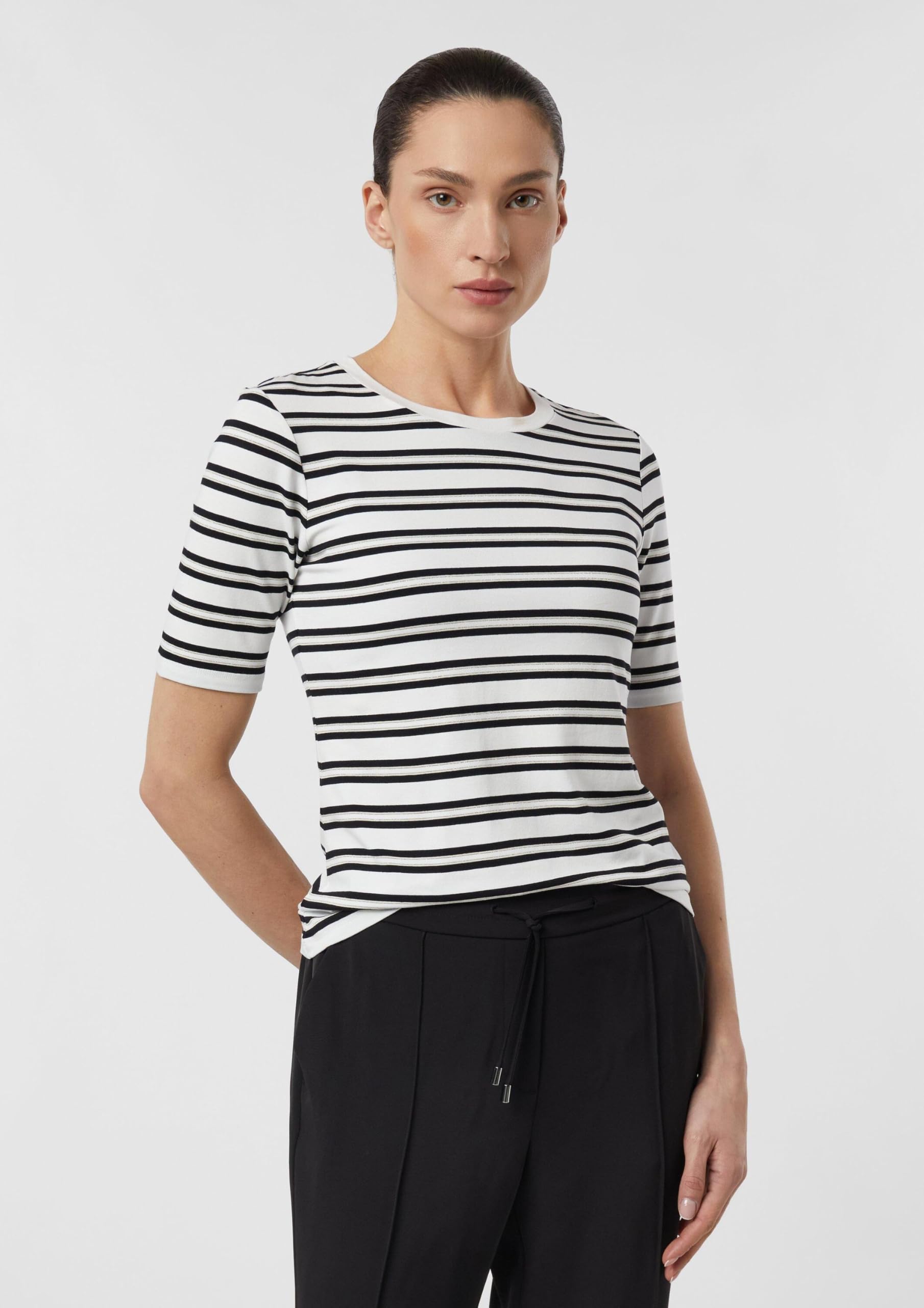 comma-tops-slim-fit-streifen-t-shirt-rundhals-grey-black image 7