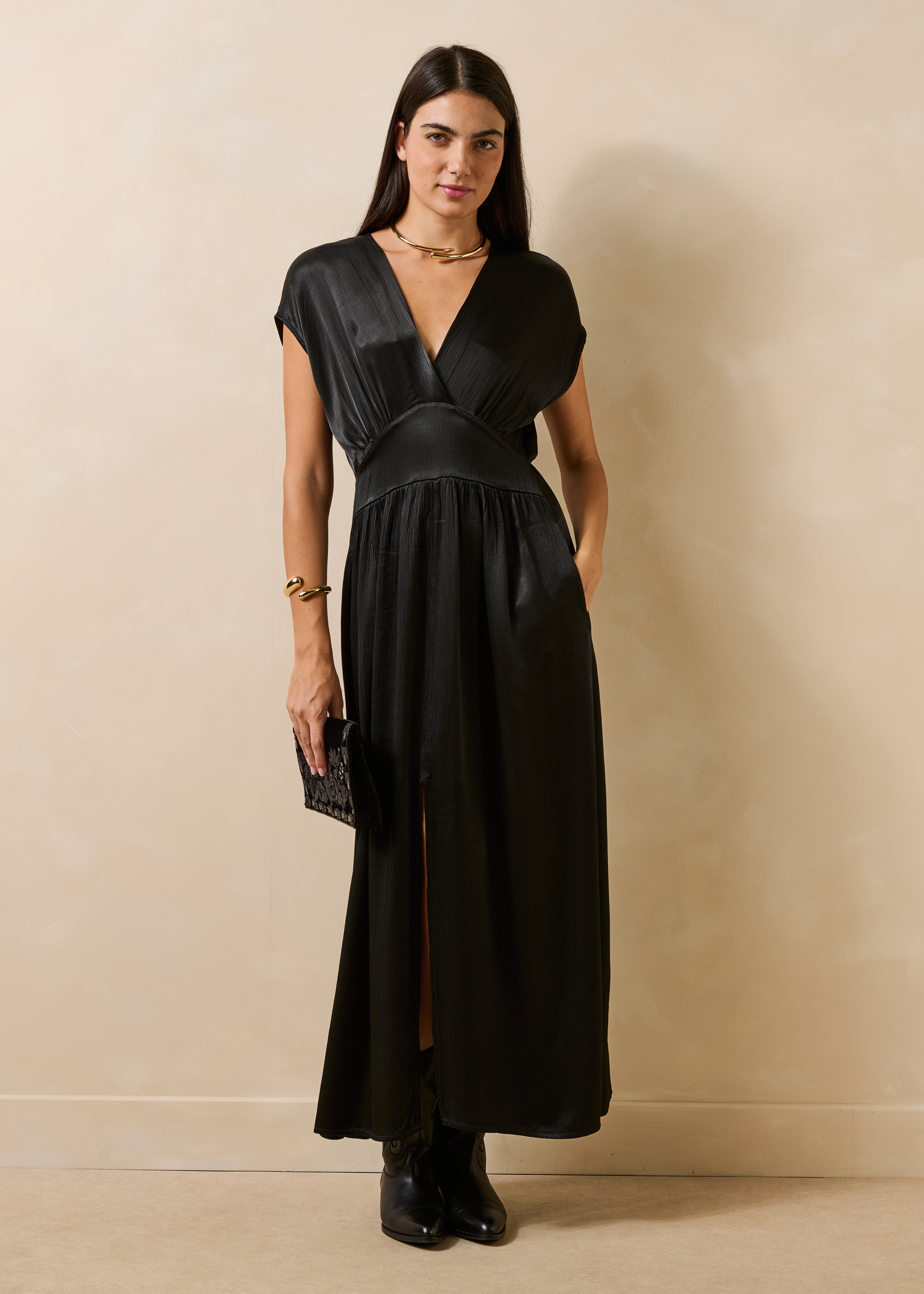 la-f-e-marabout-e-facre-satin-kleid-schwarz-viskose image 1