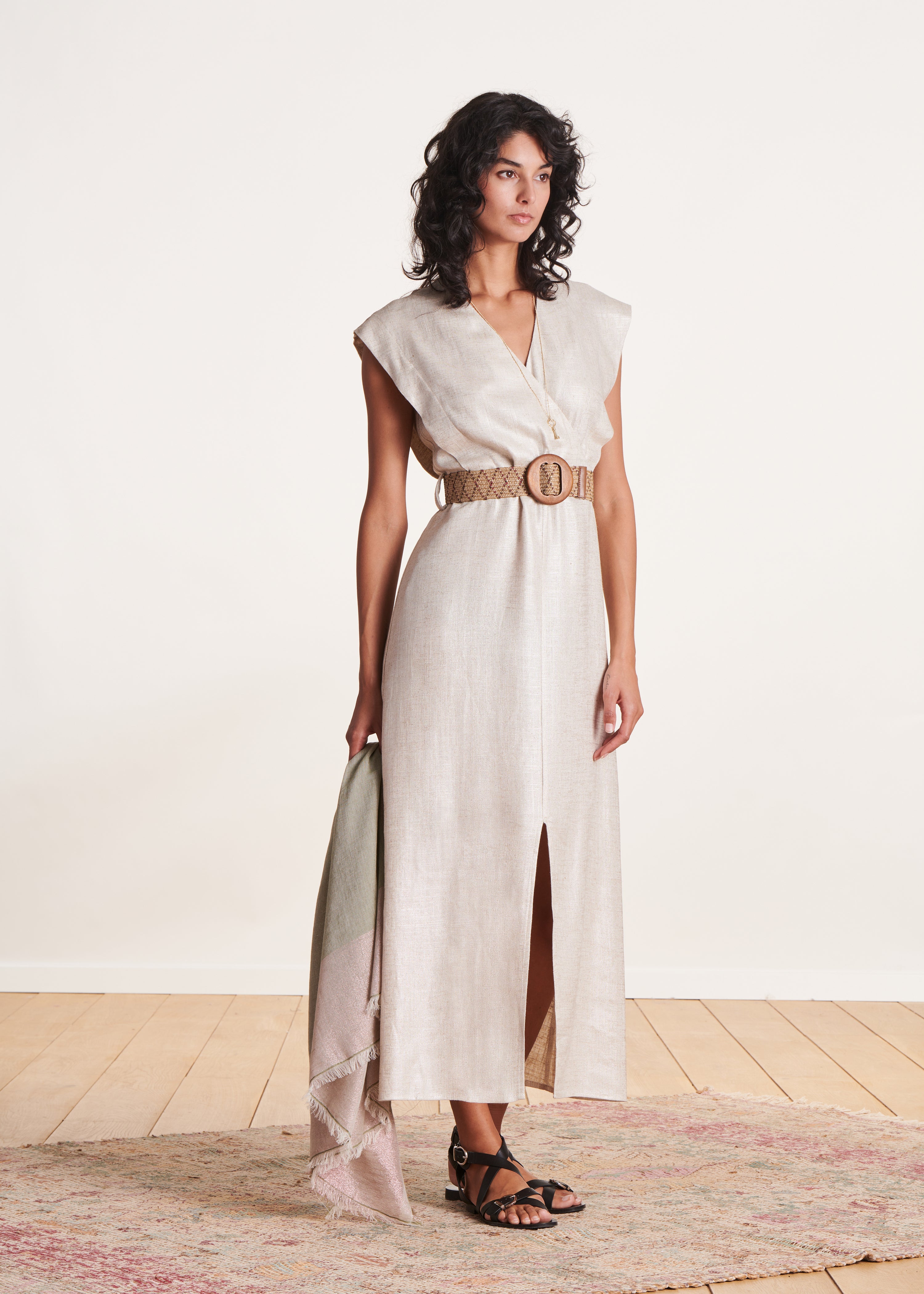 la-f-e-marabout-e-savigny-midikleid-beige-leinen-gr-38 image 1