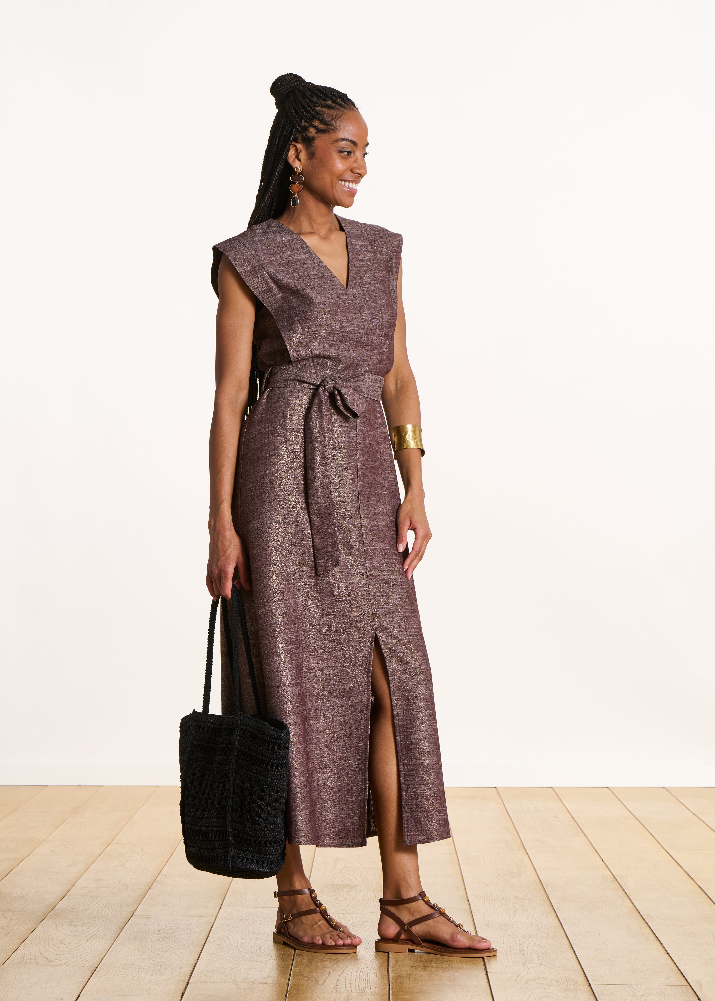 la-f-e-marabout-e-savigny-kleid-midi-braun-wickeloptik image 2