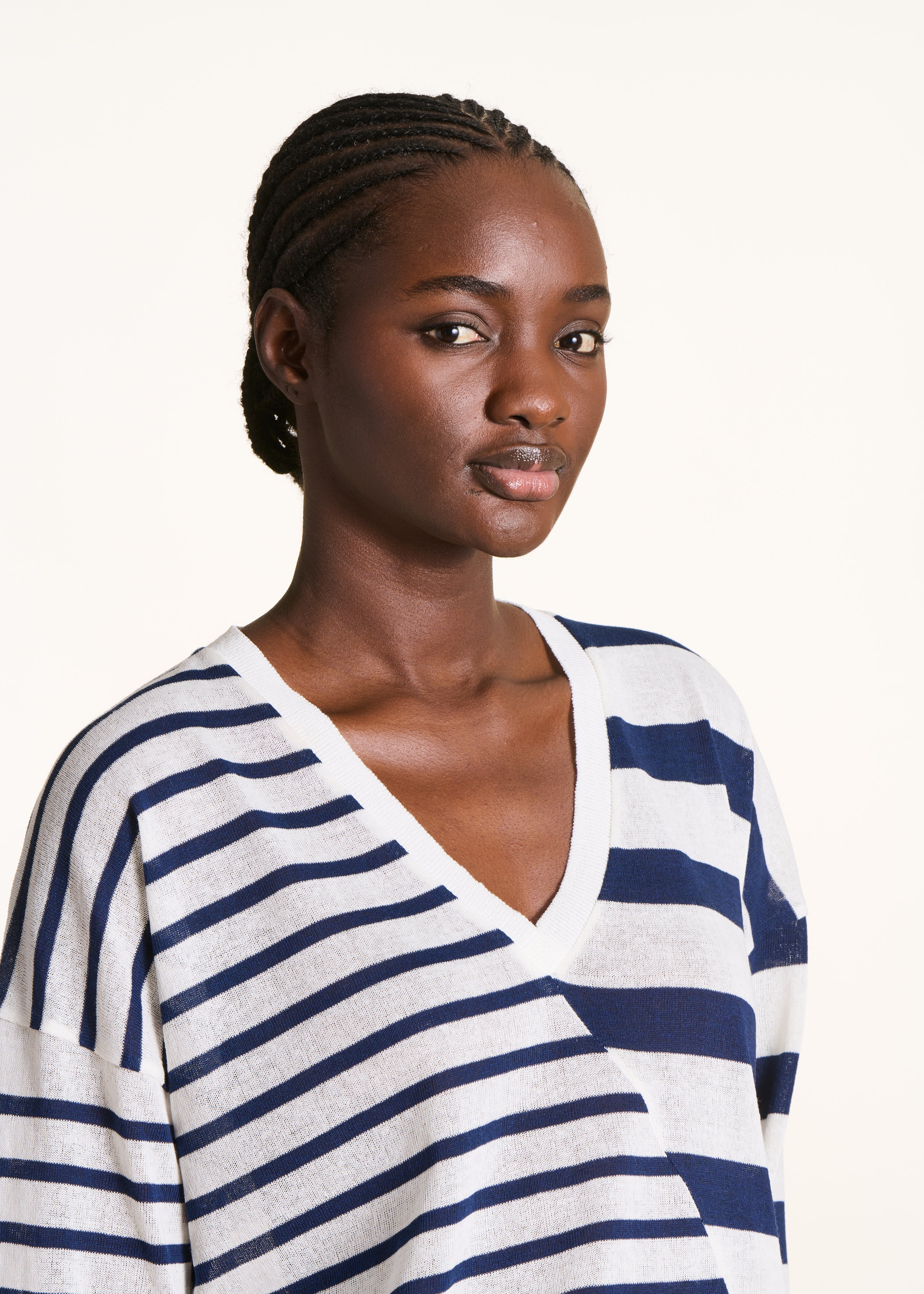 la-f-e-marabout-e-pulls-pullover-ecru-blau-gestreift-v-ausschnitt image 5
