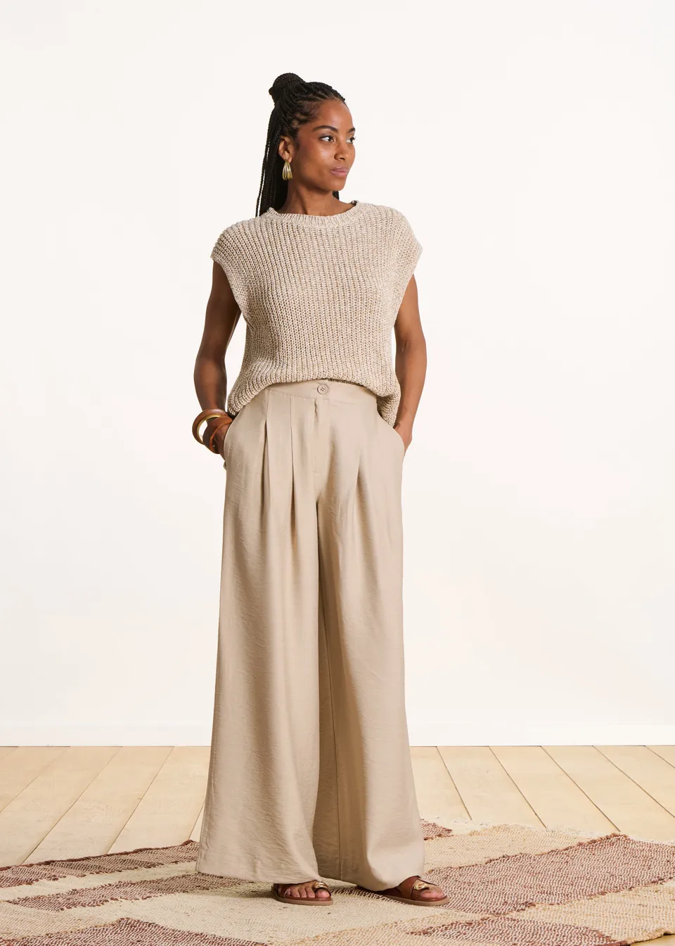 la-f-e-marabout-e-pantalons-hose-beige-high-waist-weit image 1