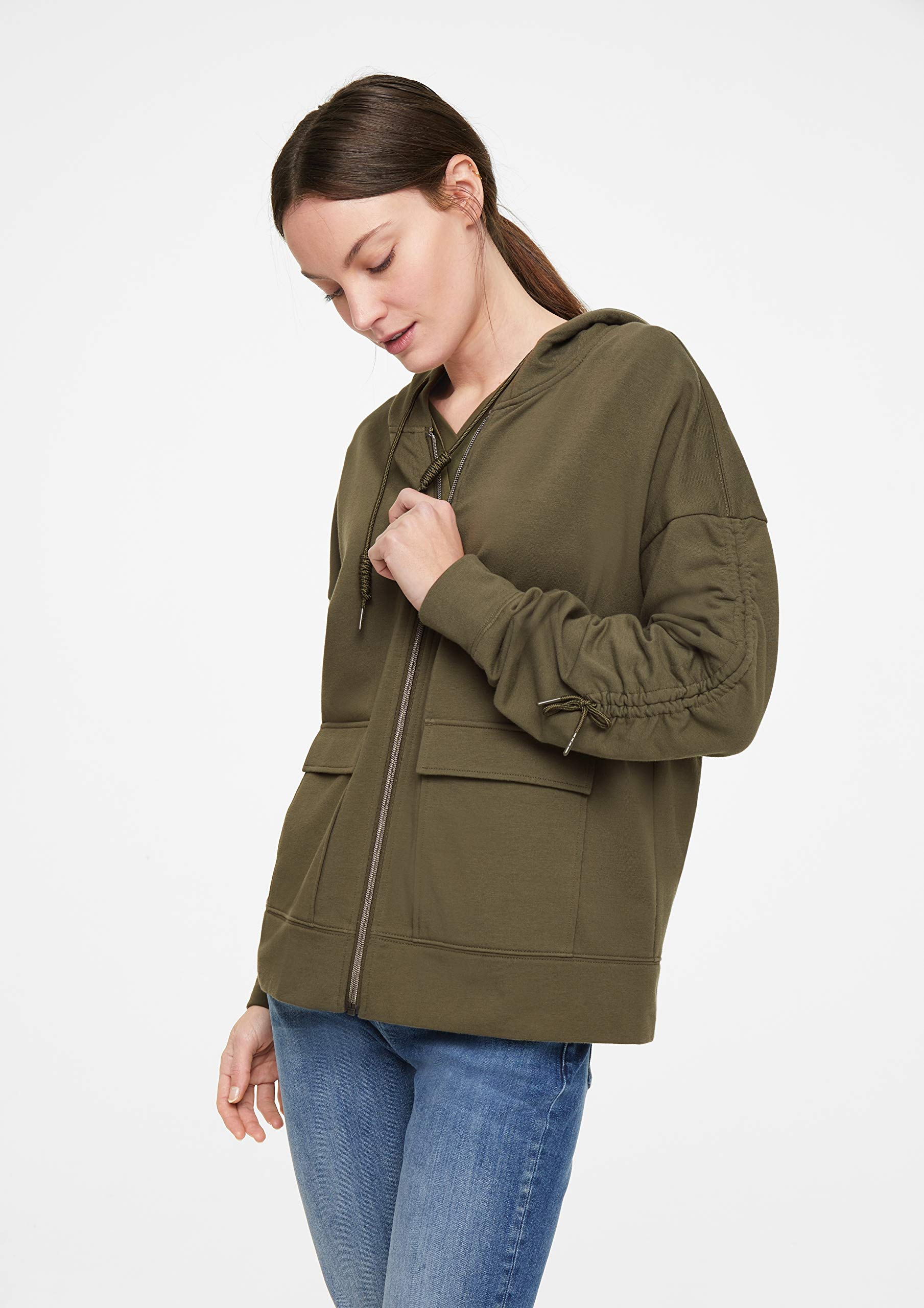 comma-casual-identity-sweatjacke-damen-khaki-34-lockere-passform image 4
