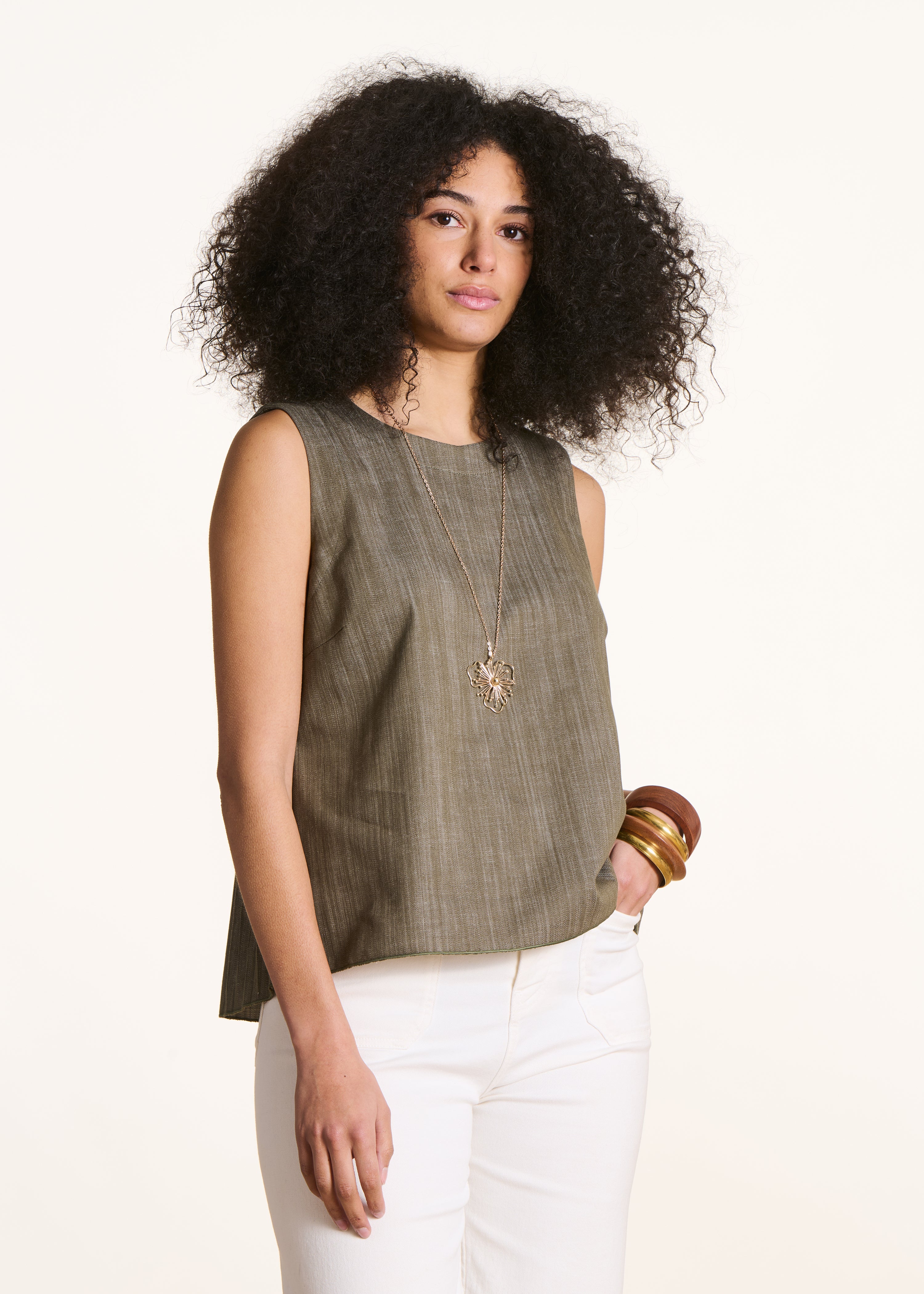 la-f-e-marabout-e-denzil-top-kaki-denim-damen image 2