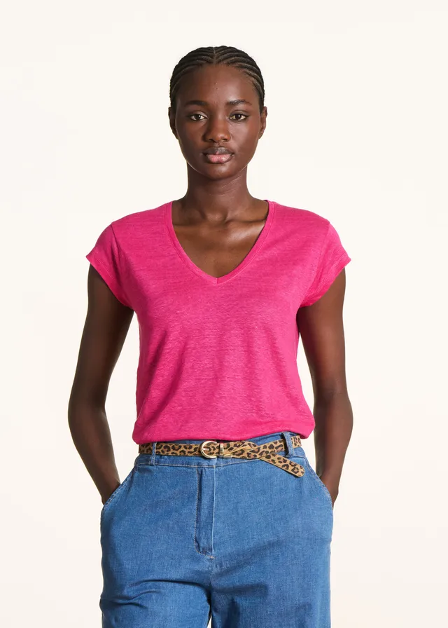 la-f-e-marabout-e-davia-t-shirt-fuchsia-leinen-v-ausschnitt image 1