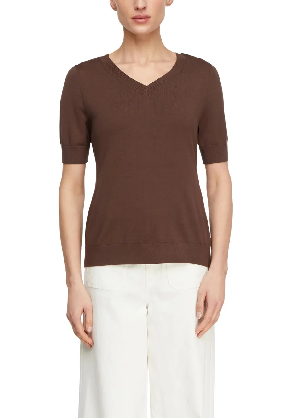 comma-knitwear-strickpullover-slim-fit-v-ausschnitt-gr-46-dunkelbraun image 1