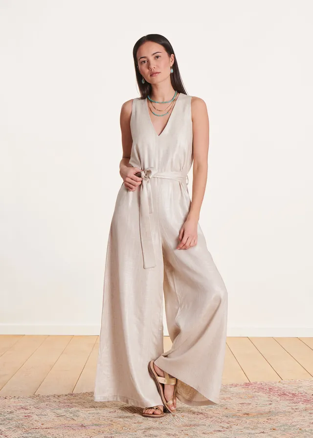 la-f-e-marabout-e-jumpsuit-beige-leinen-rmellos-v-ausschnitt image 1