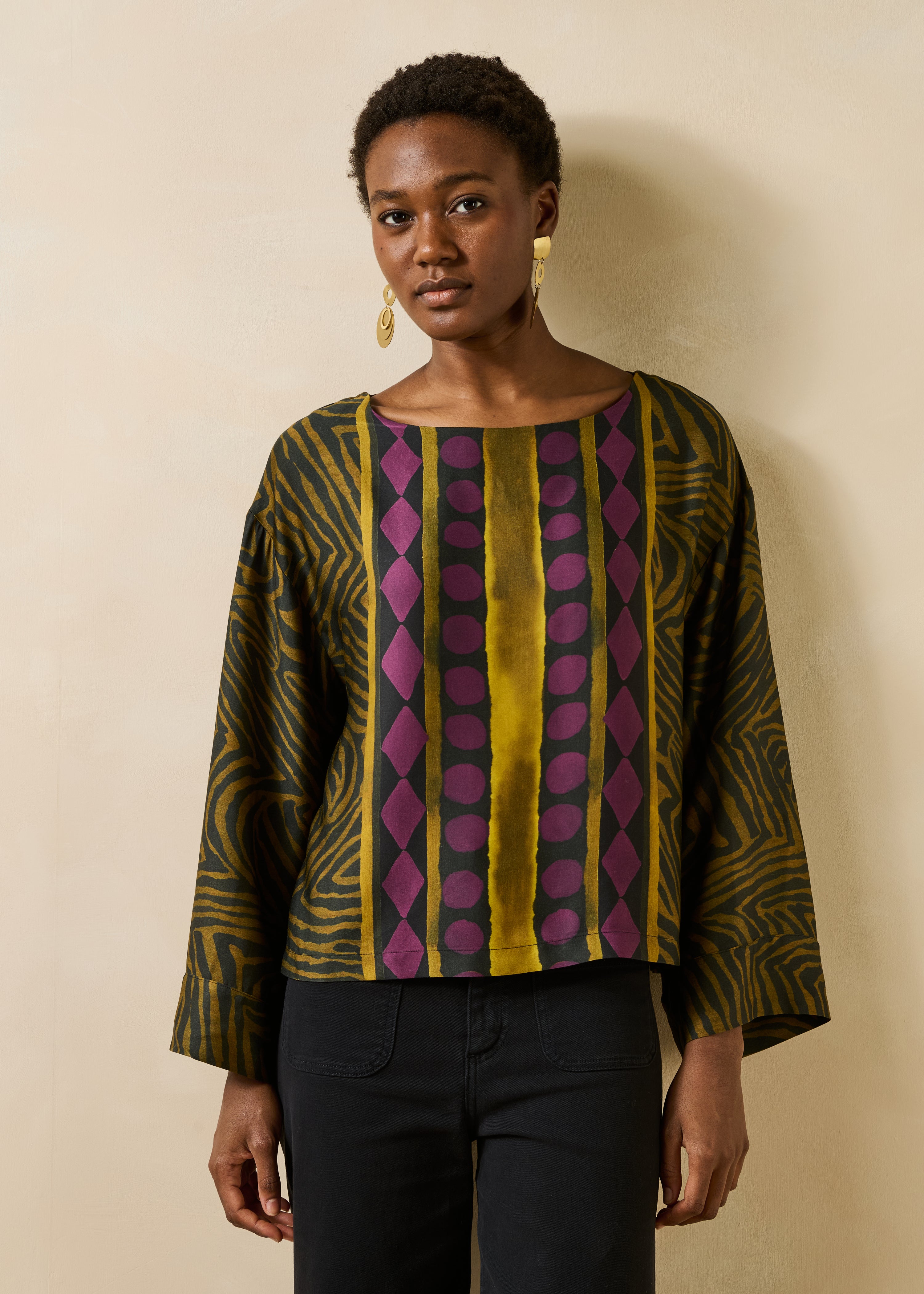 la-f-e-marabout-e-elton-top-schwarz-ocker-zebra-viskose image 1