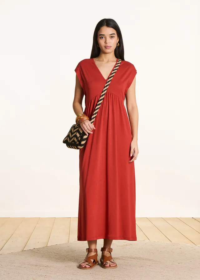 la-f-e-marabout-e-drazic-midikleid-rot-v-ausschnitt-lyocell image 1