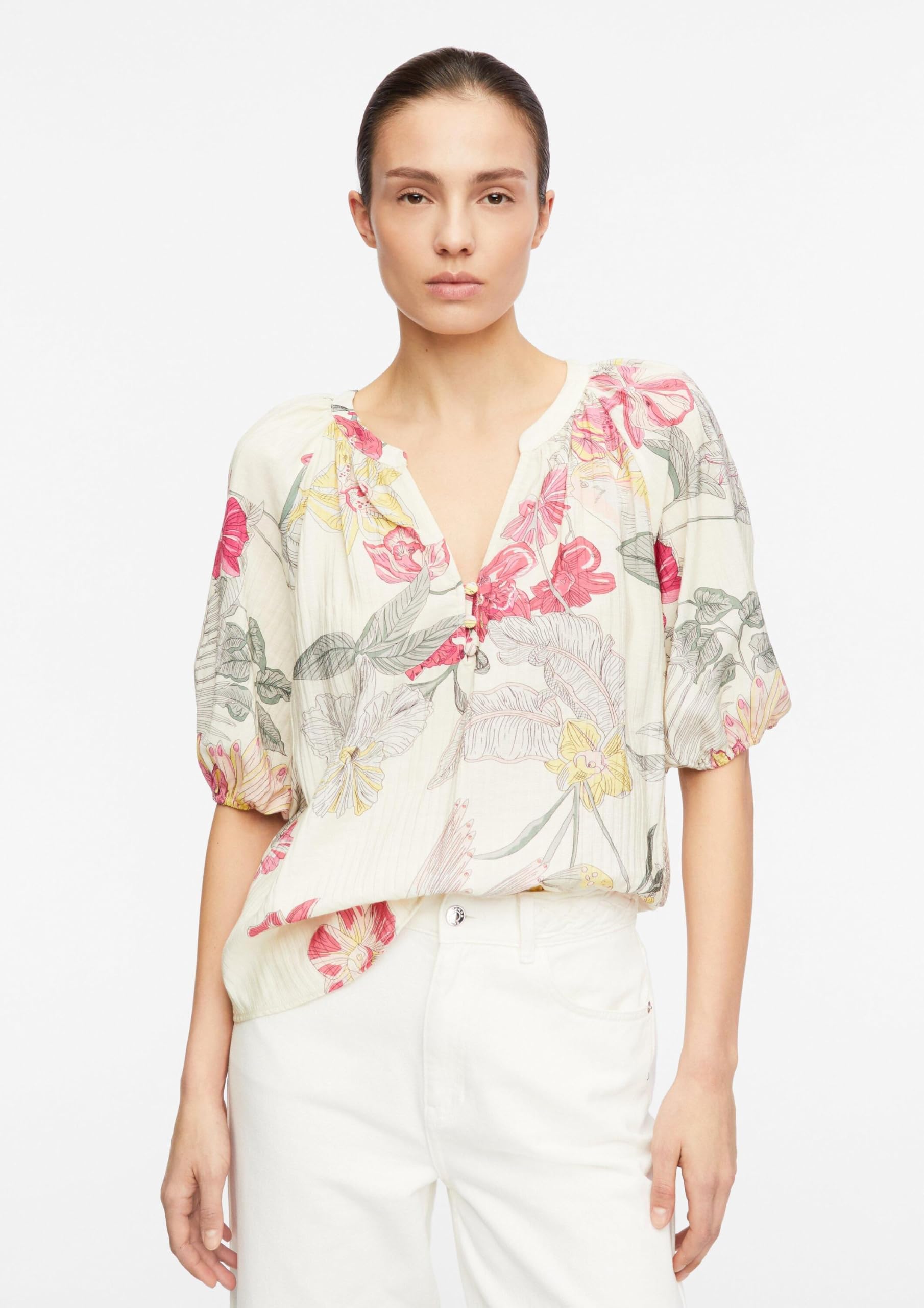 comma-bluse-tunika-ausschnitt-gr-46-beige-kurzarm image 6