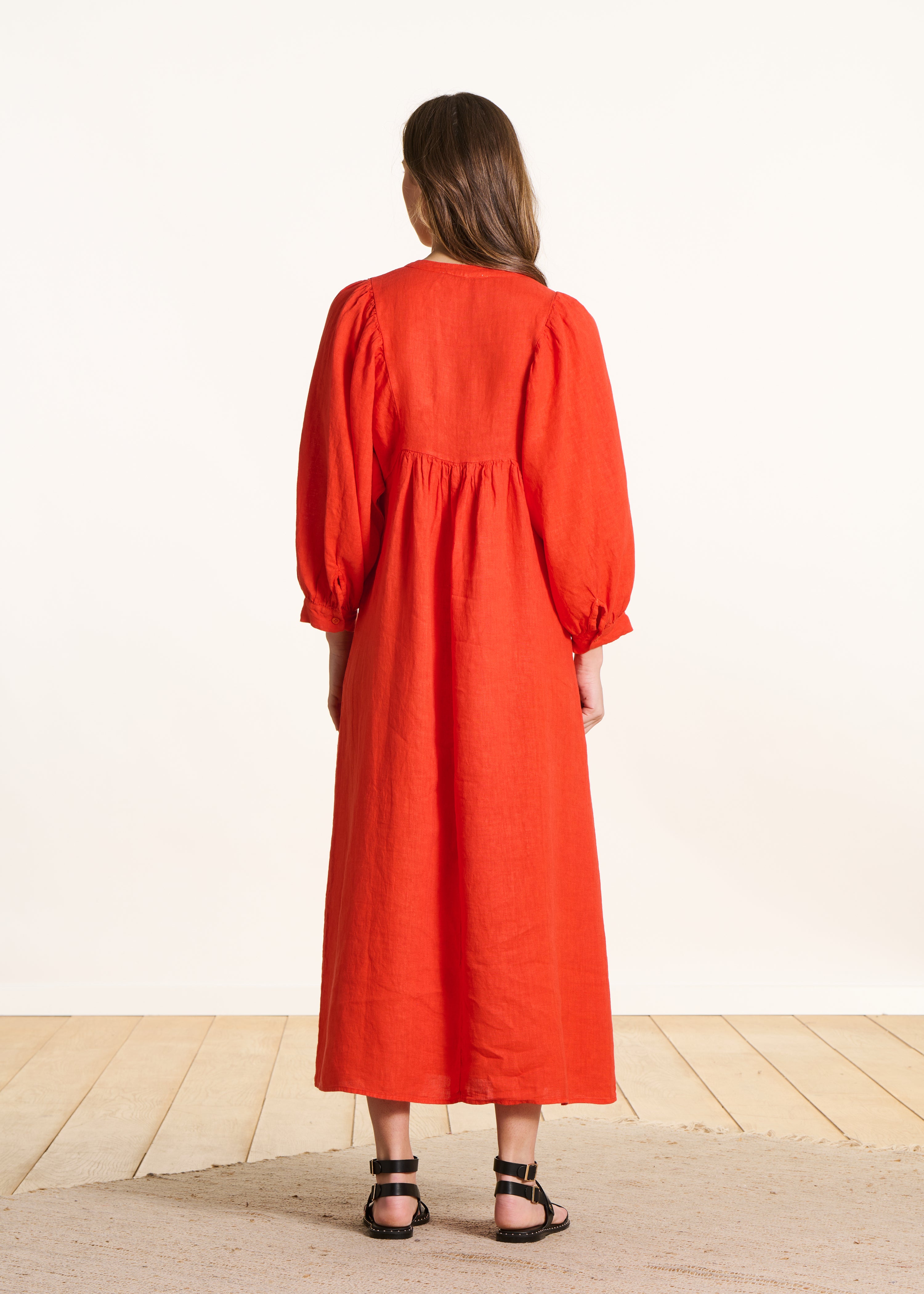 la-f-e-marabout-e-leinen-maxikleid-orange-langarm image 2
