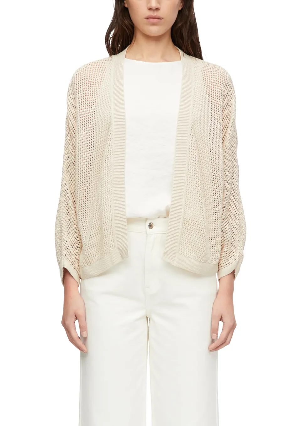 comma-strickjacke-ajourmuster-loose-fit-xl-beige image 1