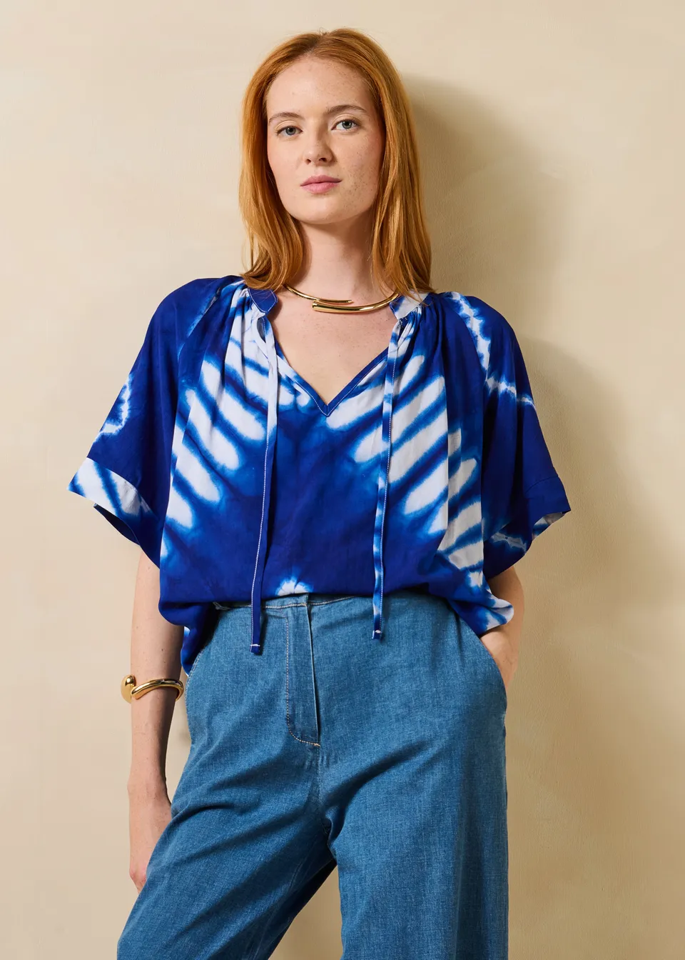 la-f-e-marabout-e-diosiya-top-damen-blau-ethno-print image 1