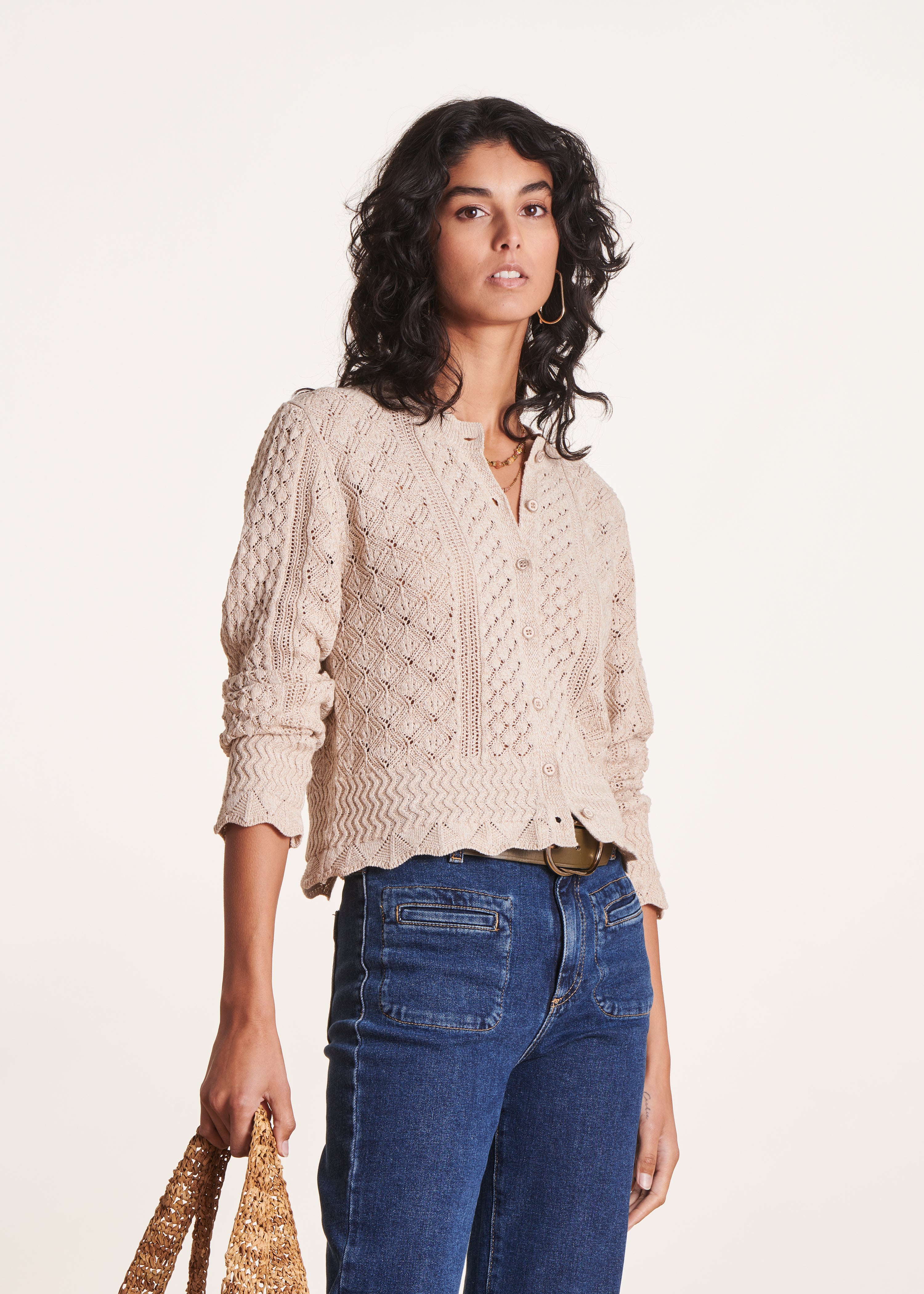 la-f-e-marabout-e-dinan-gilet-damen-beige-meliert-baumwolle image 1