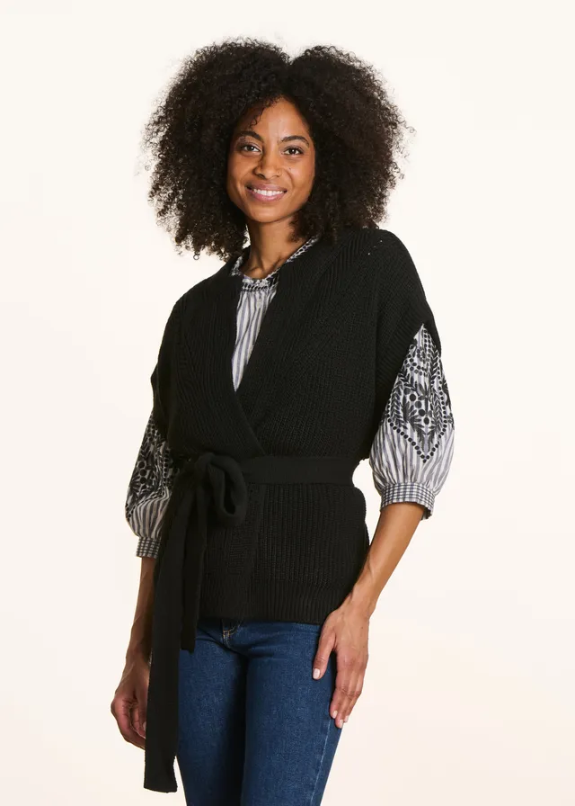 la-f-e-marabout-e-ewen-gilet-schwarz-strickjacke-mit-g-rtel image 1