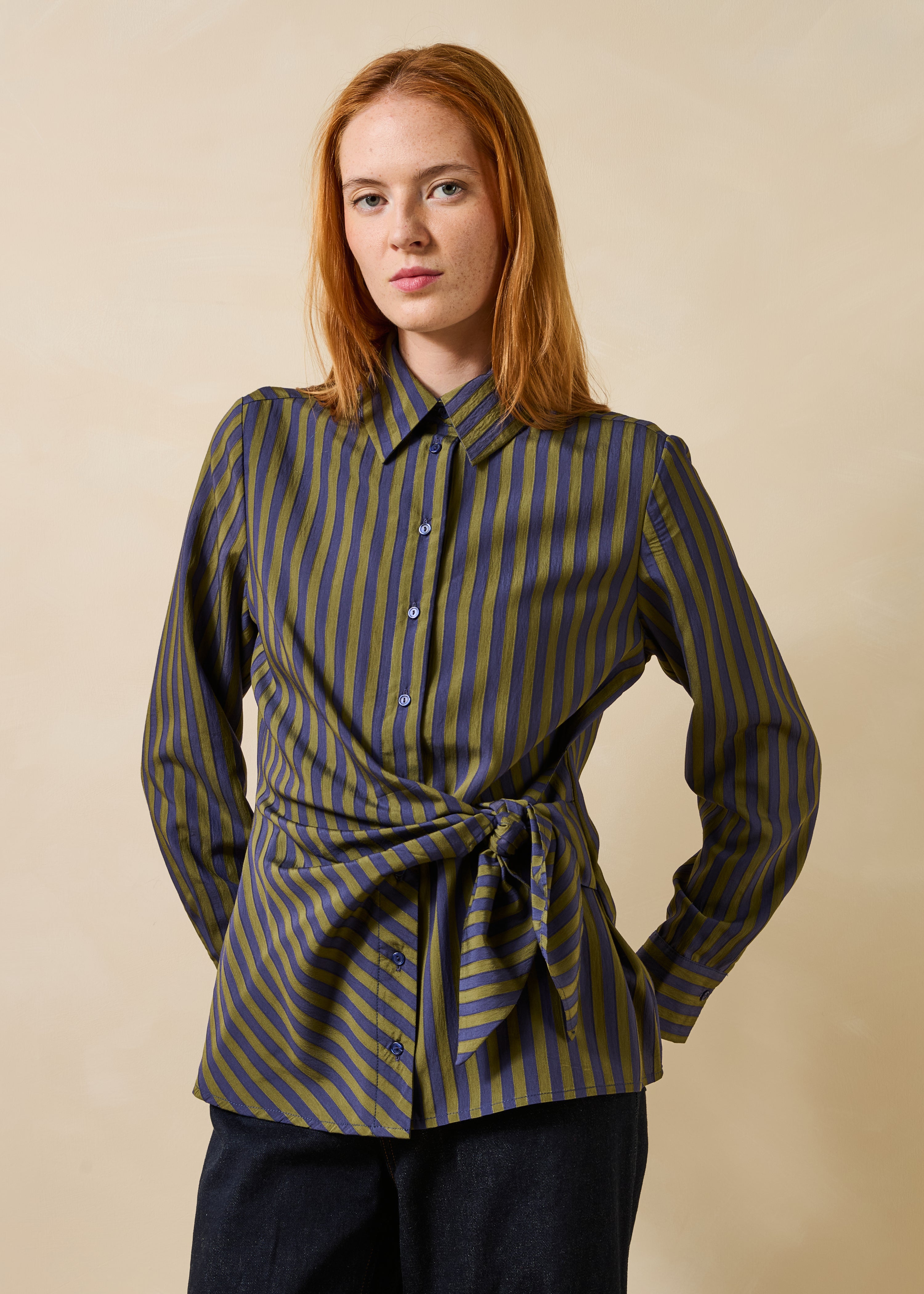 la-f-e-marabout-e-famous-bluse-kaki-blau-gestreift-viskose image 1